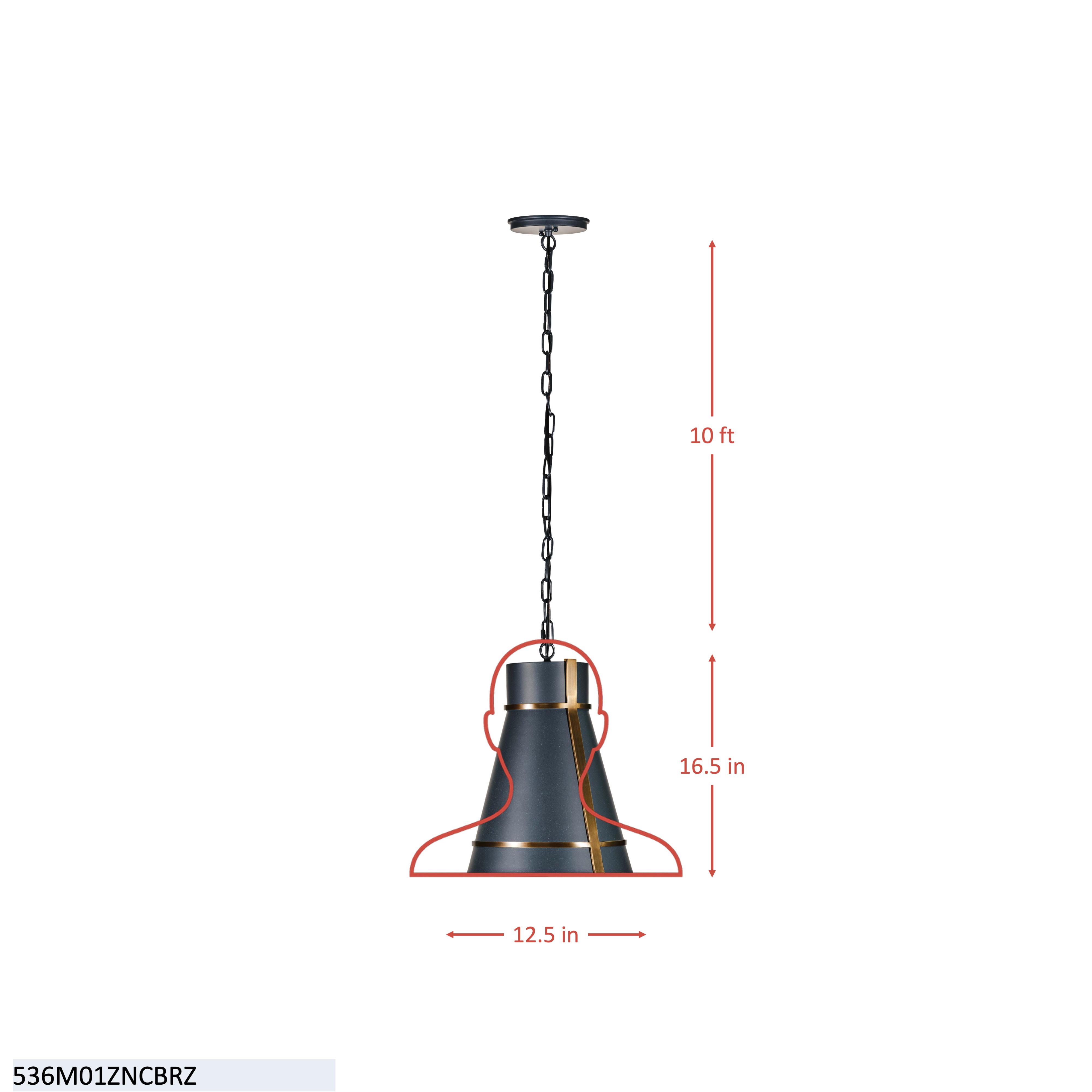 Brasserie 1 Light Mini Pendant - Blackened Zinc/Heritage Bronze dimensions