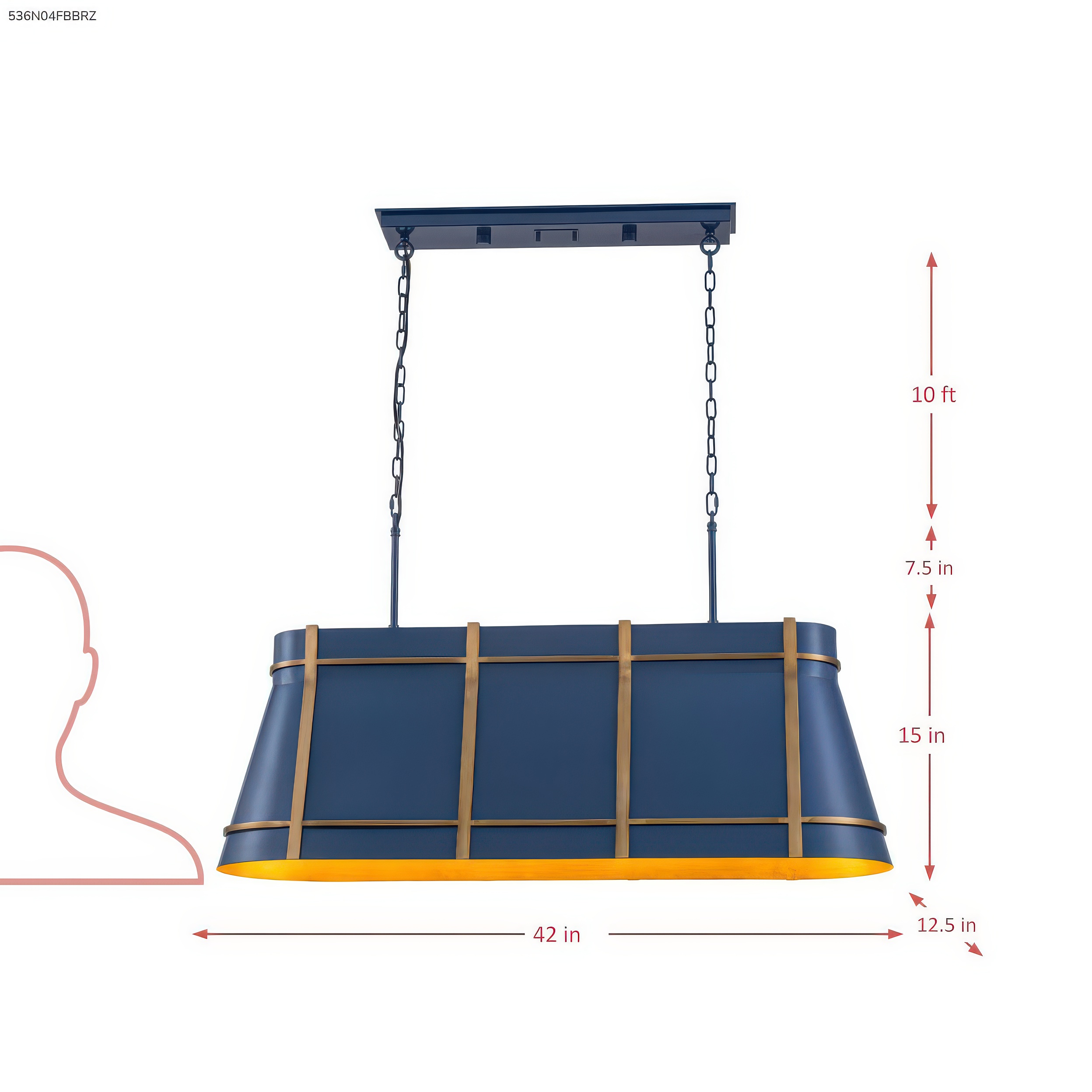 Brasserie 4 Light Linear - French Blue/Heritage Bronze dimensions