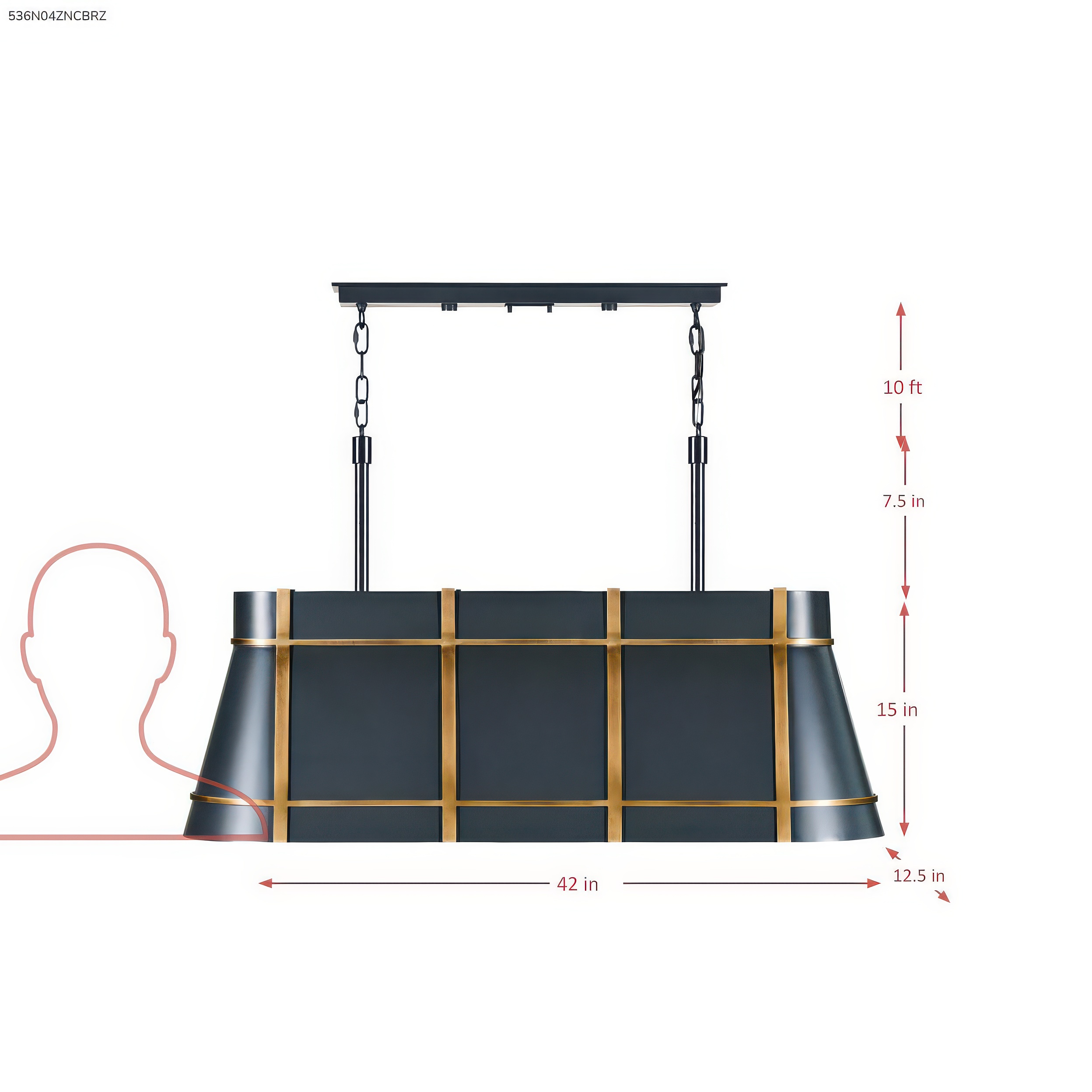 Brasserie 4 Light Linear - Blackened Zinc/Heritage Bronze dimensions