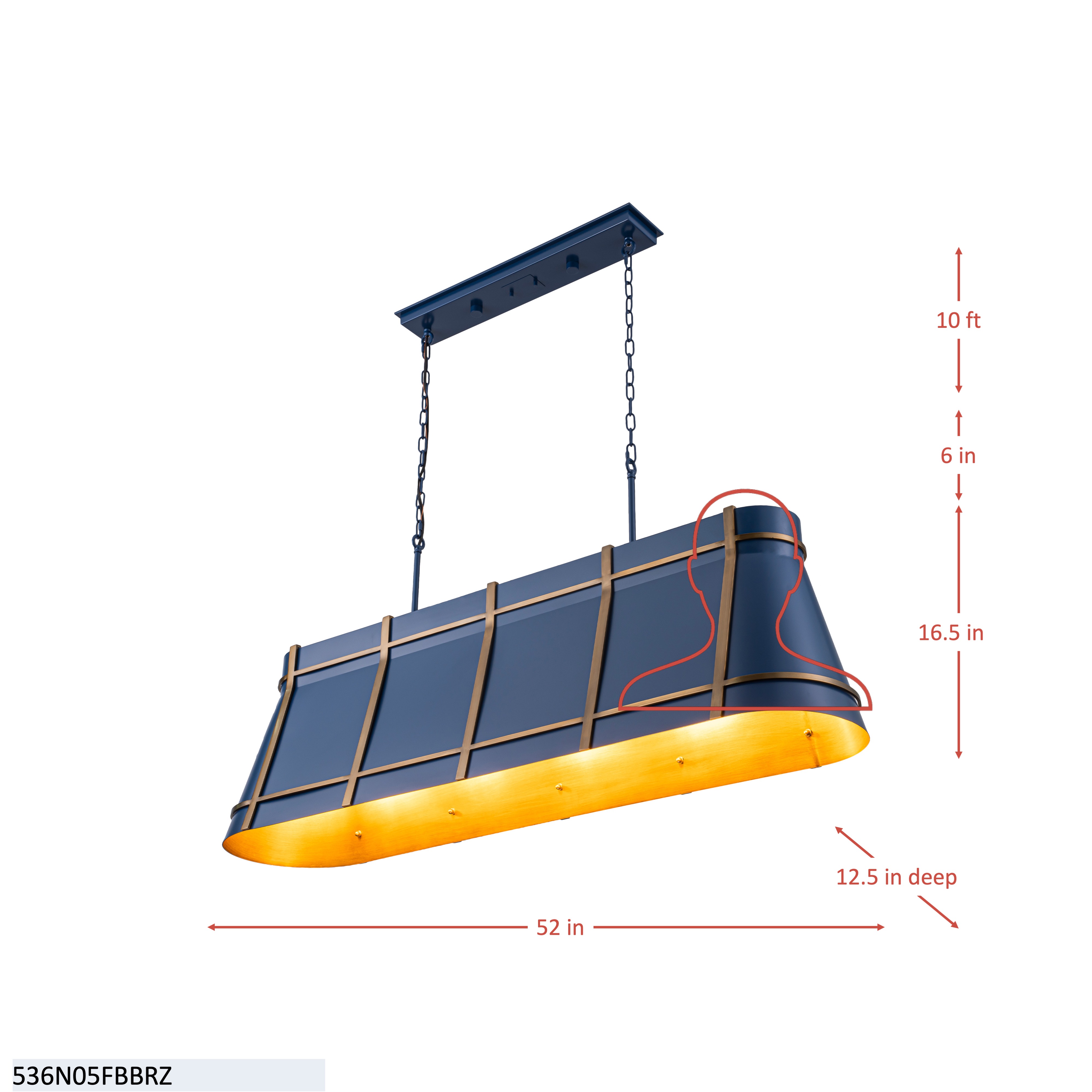 Brasserie 5 Light Linear - French Blue/Heritage Bronze dimensions