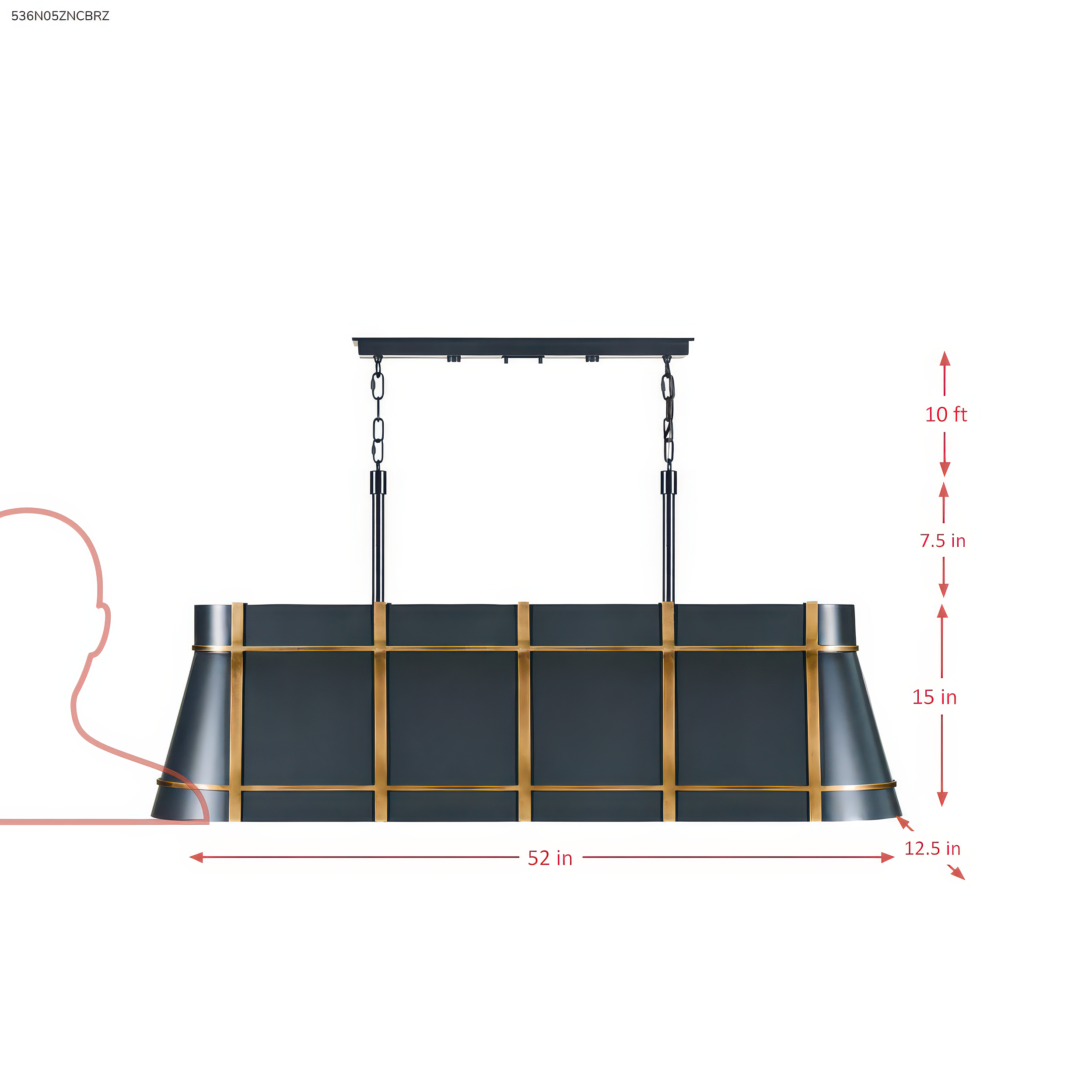 Brasserie 5 Light Linear - Blackened Zinc/Heritage Bronze dimensions