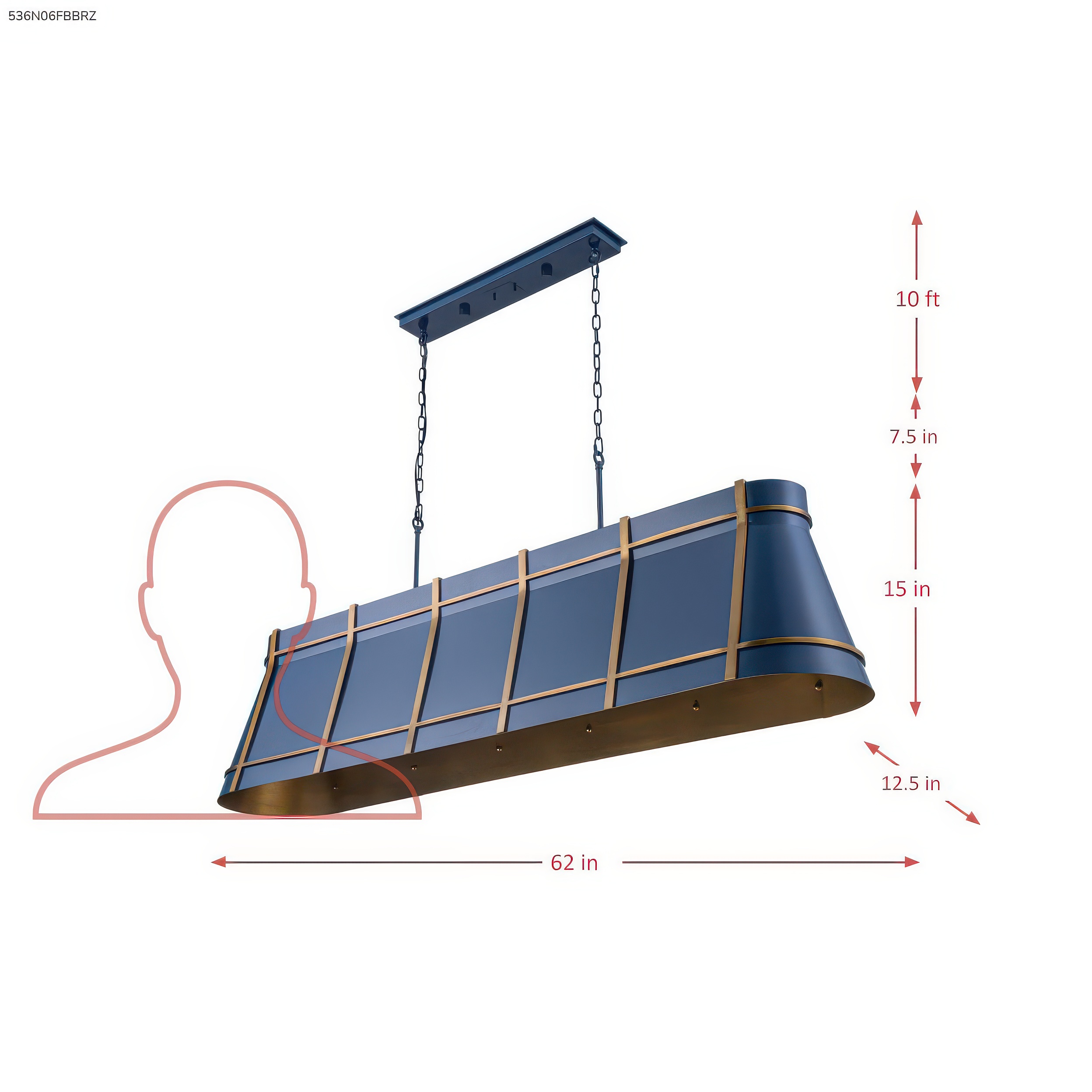 Brasserie 6 Light Linear - French Blue/Heritage Bronze dimensions