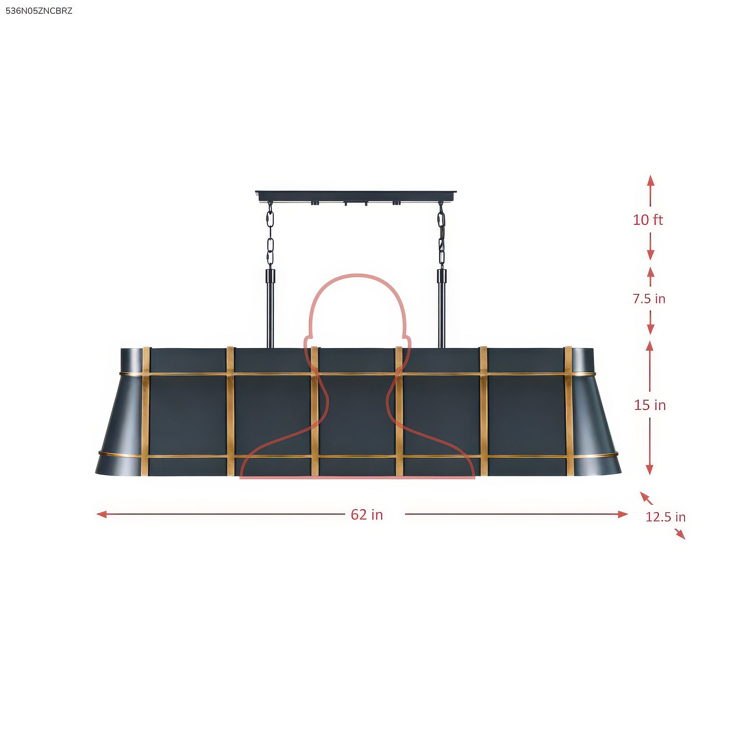 Brasserie 6 Light Linear - Blackened Zinc/Heritage Bronze dimensions