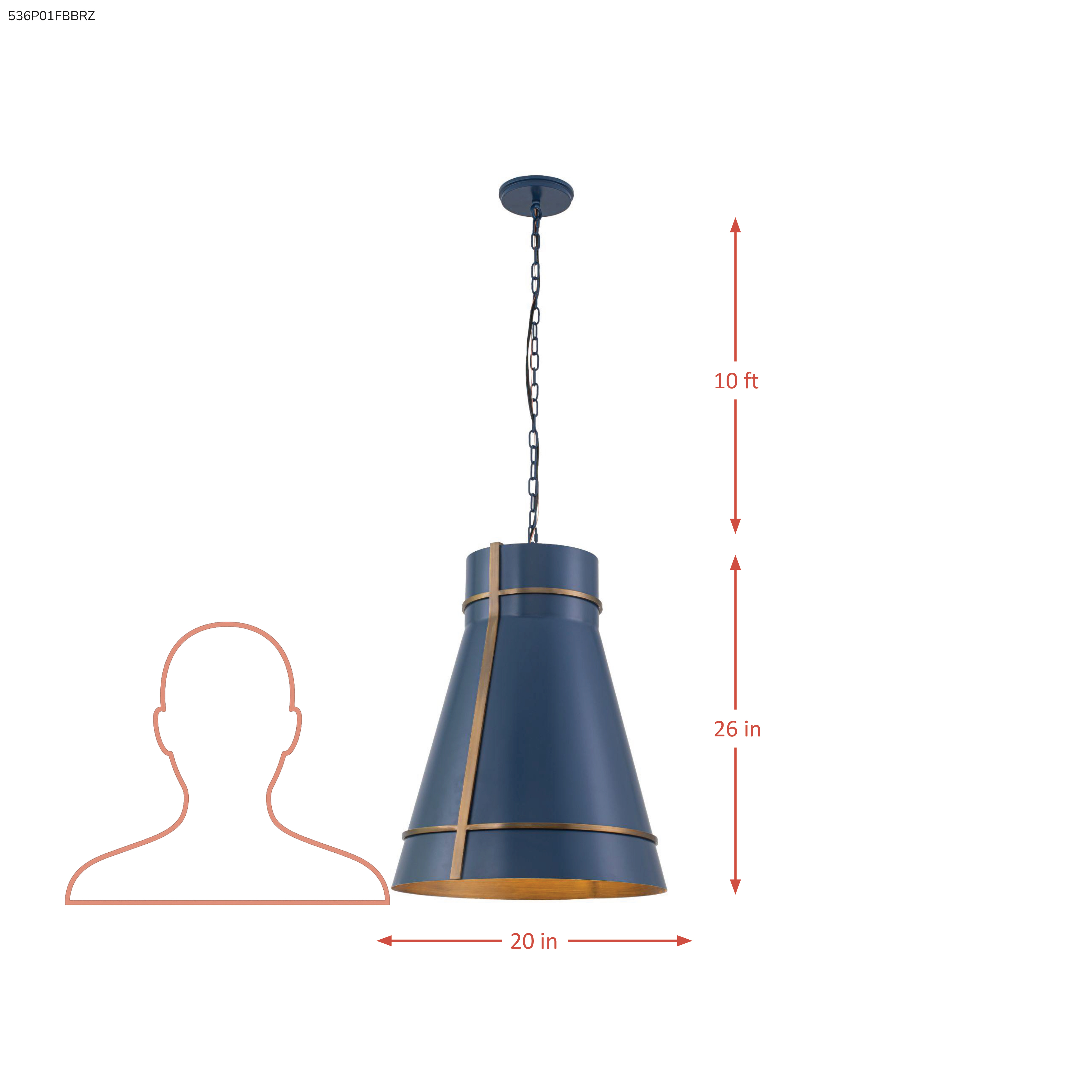 Brasserie 1 Light Pendant - French Blue/Heritage Bronze dimensions