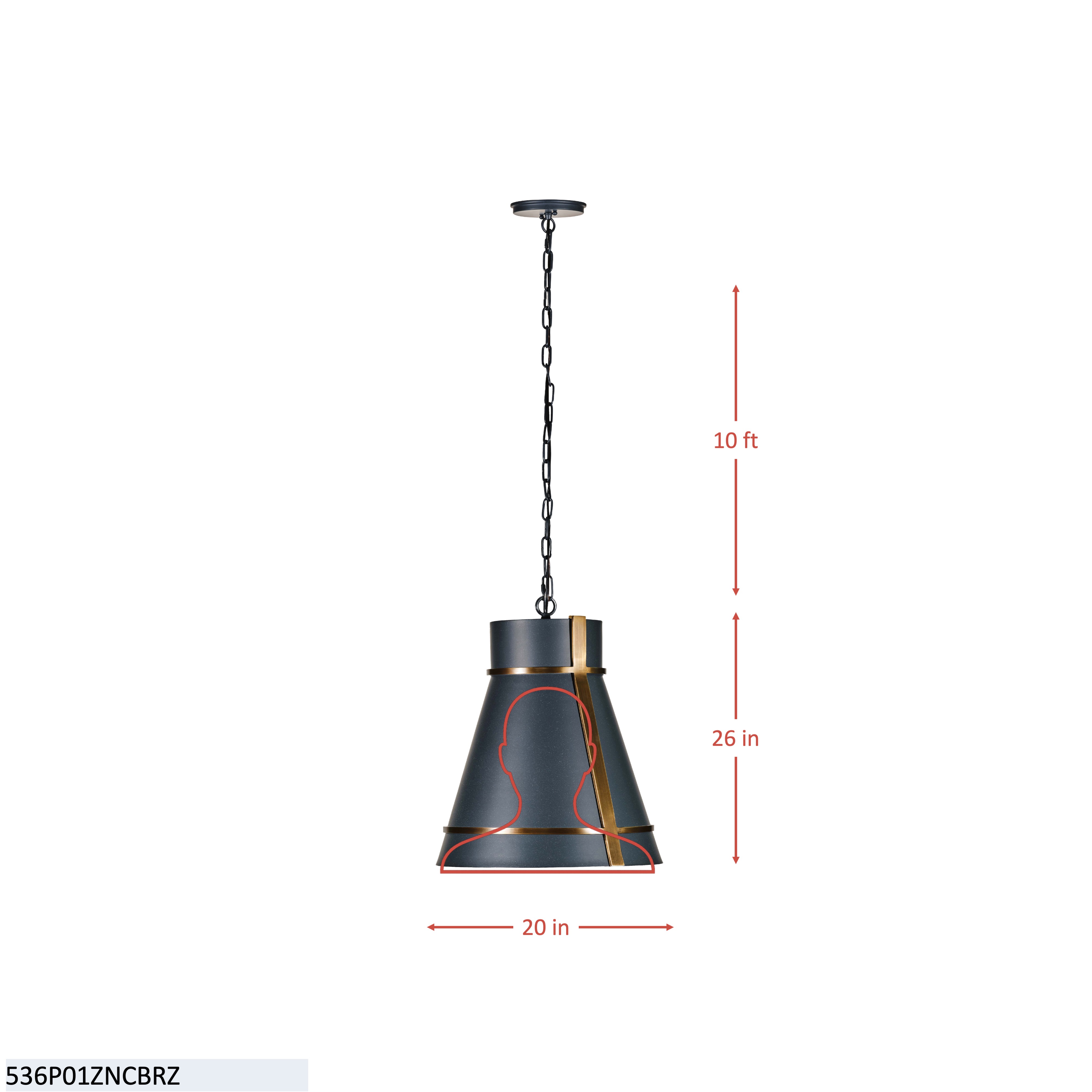 Brasserie 1 Light Pendant - Blackened Zinc/Heritage Bronze dimensions