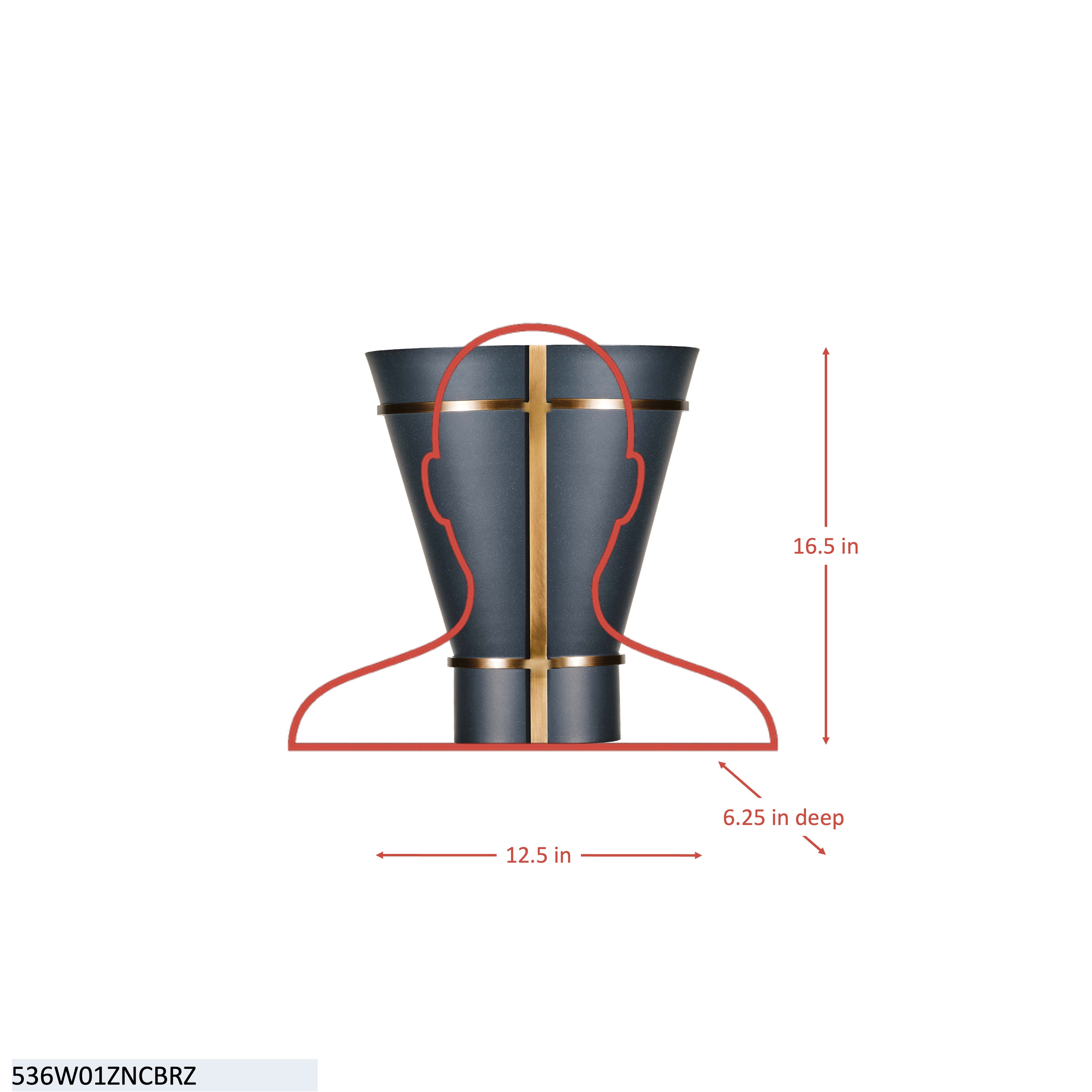 Brasserie 1 Light Sconce - Blackened Zinc/Heritage Bronze dimensions