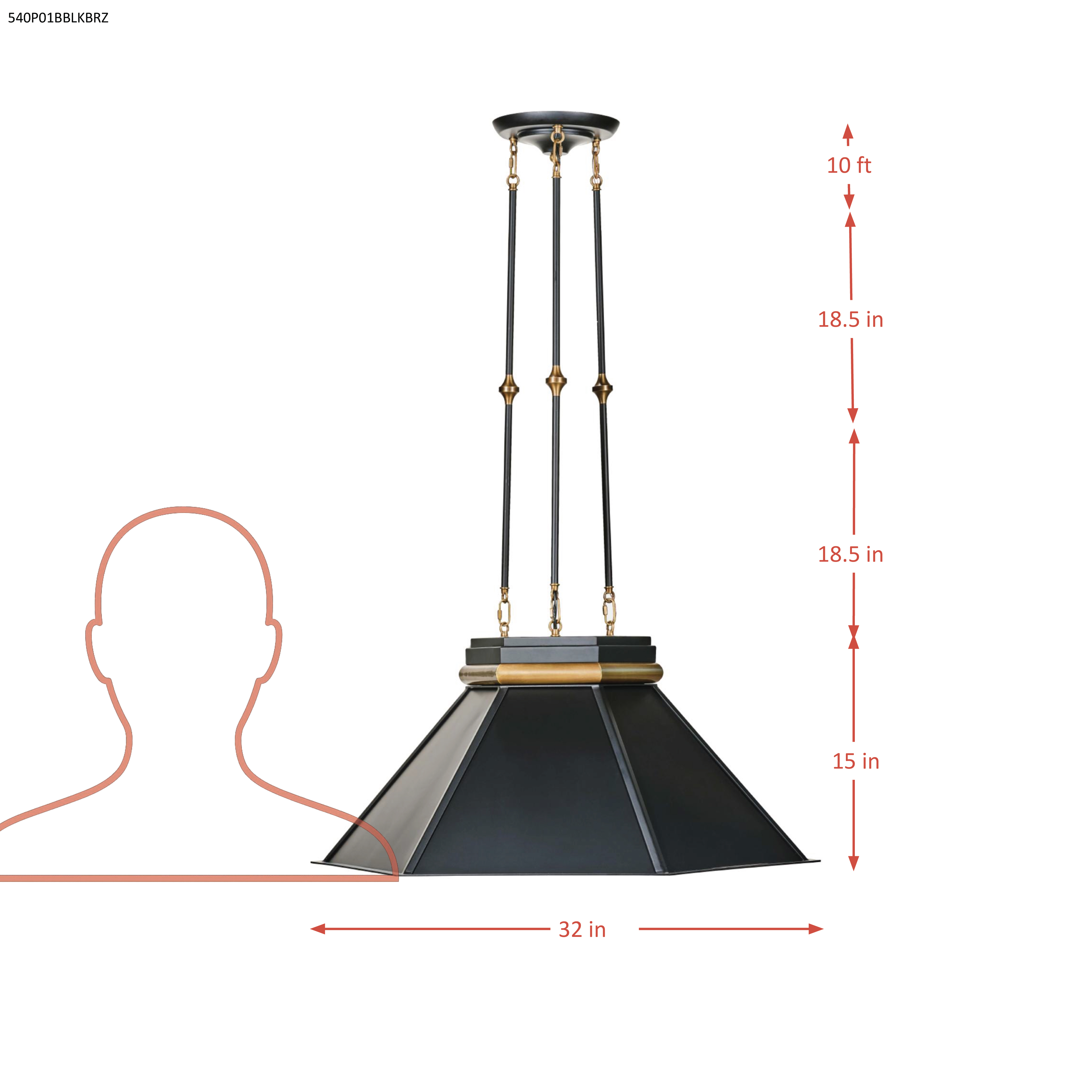 Mood Swings 1 Light Hexagonal Pendant - Heritage Black/Heritage Bronze dimensions