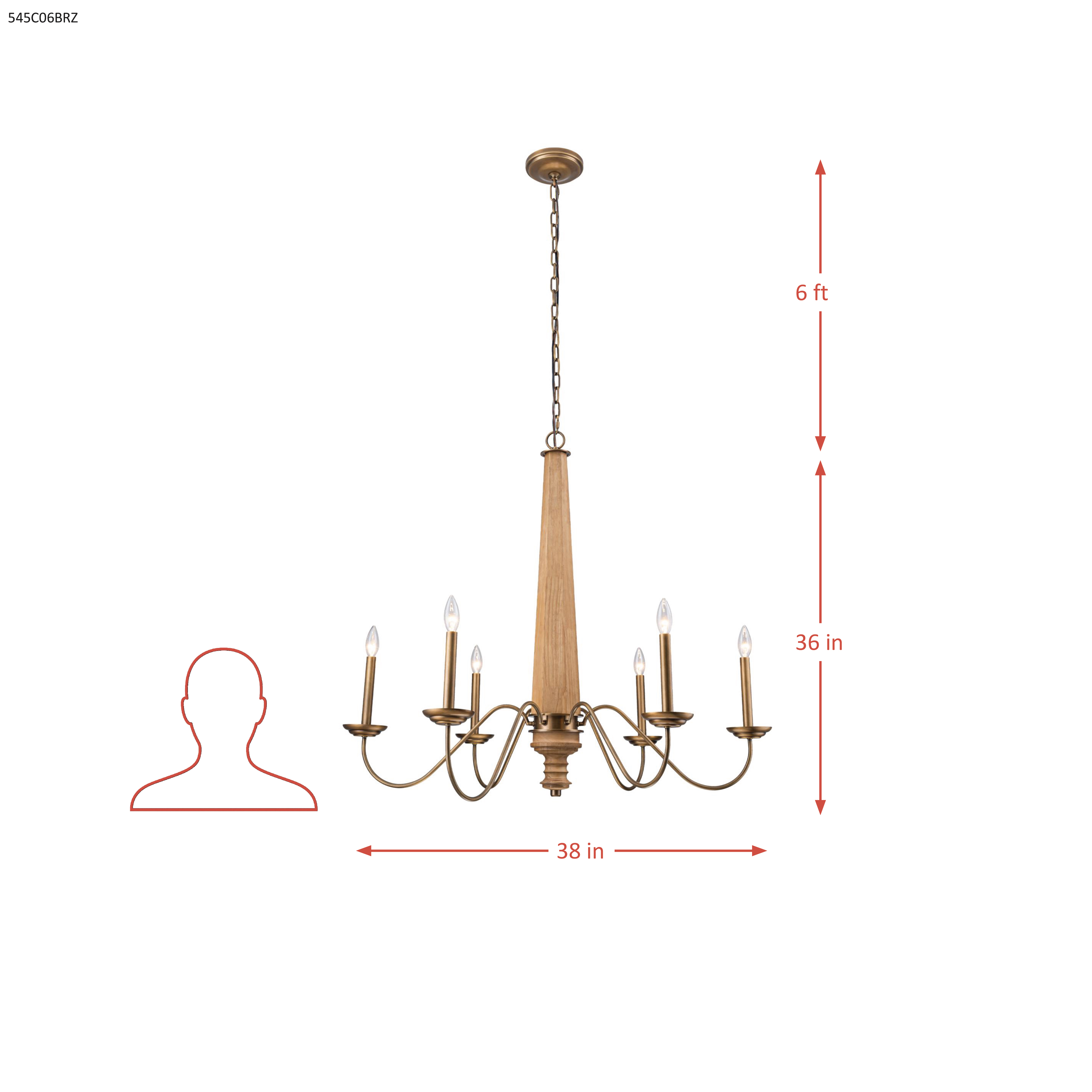 Dinner at 6 Light Chandelier - Heritage Bronze dimensions