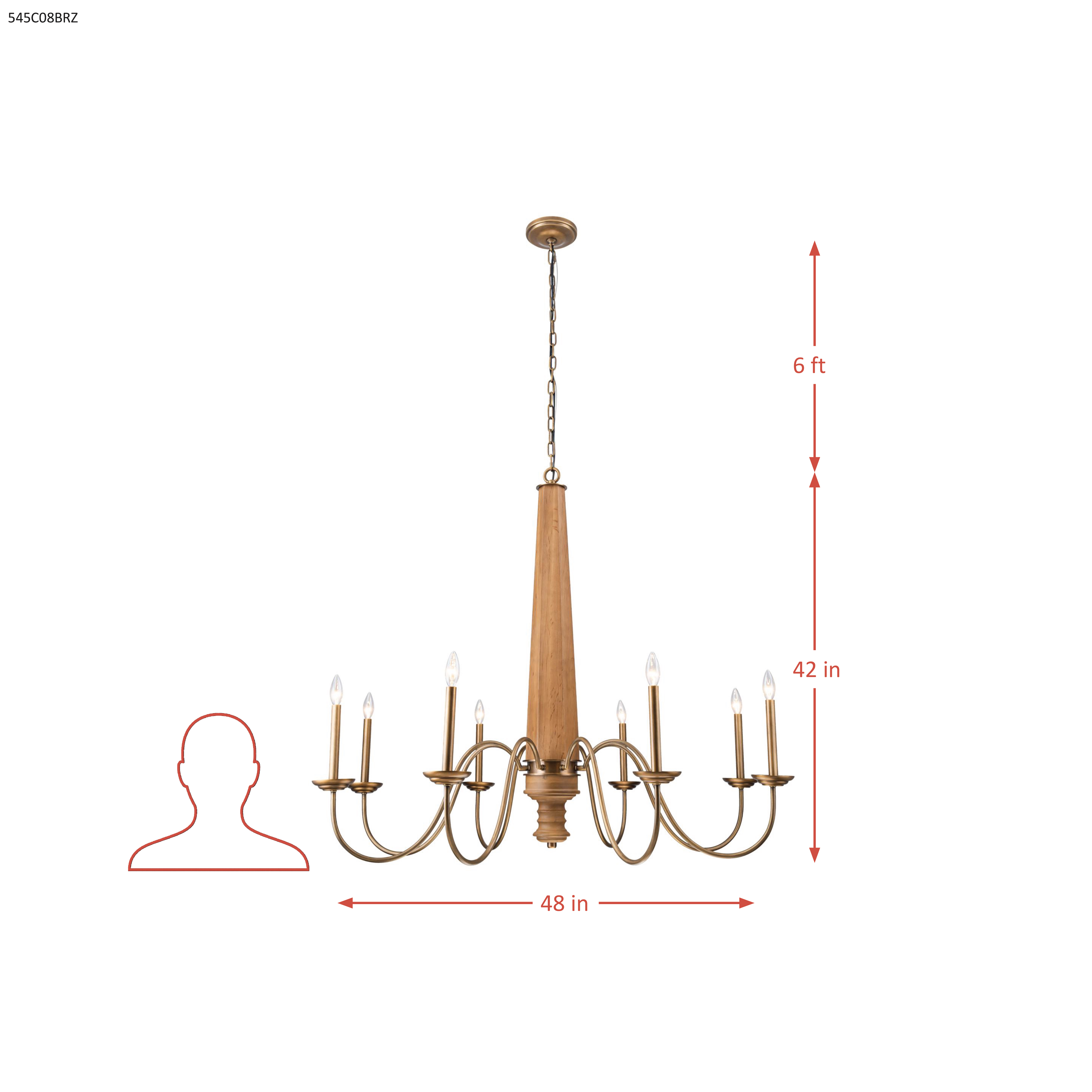 Dinner at 8 Light Chandelier - Heritage Bronze dimensions