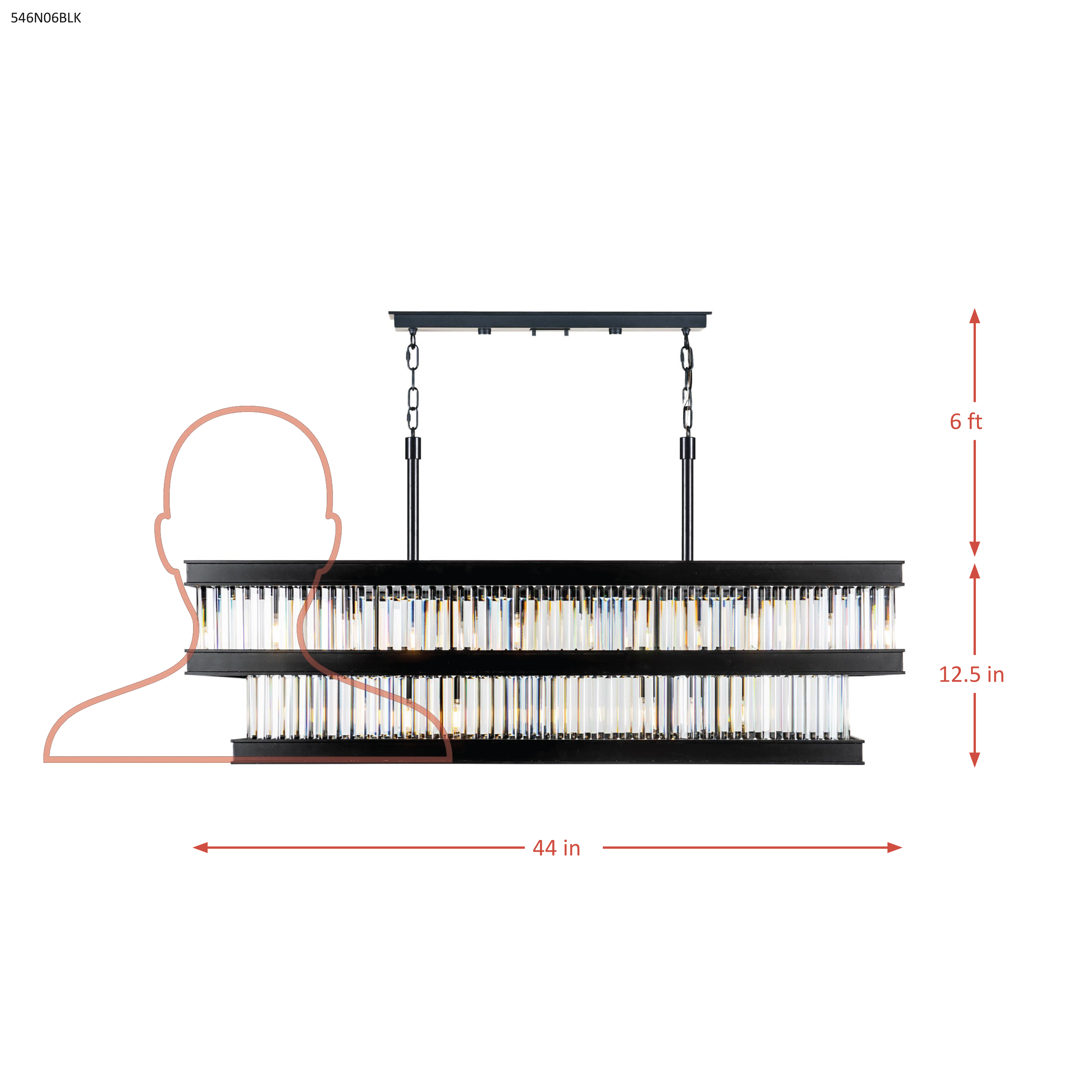 Double Take 6 Light 2-Tier Linear - Heritage Black dimensions