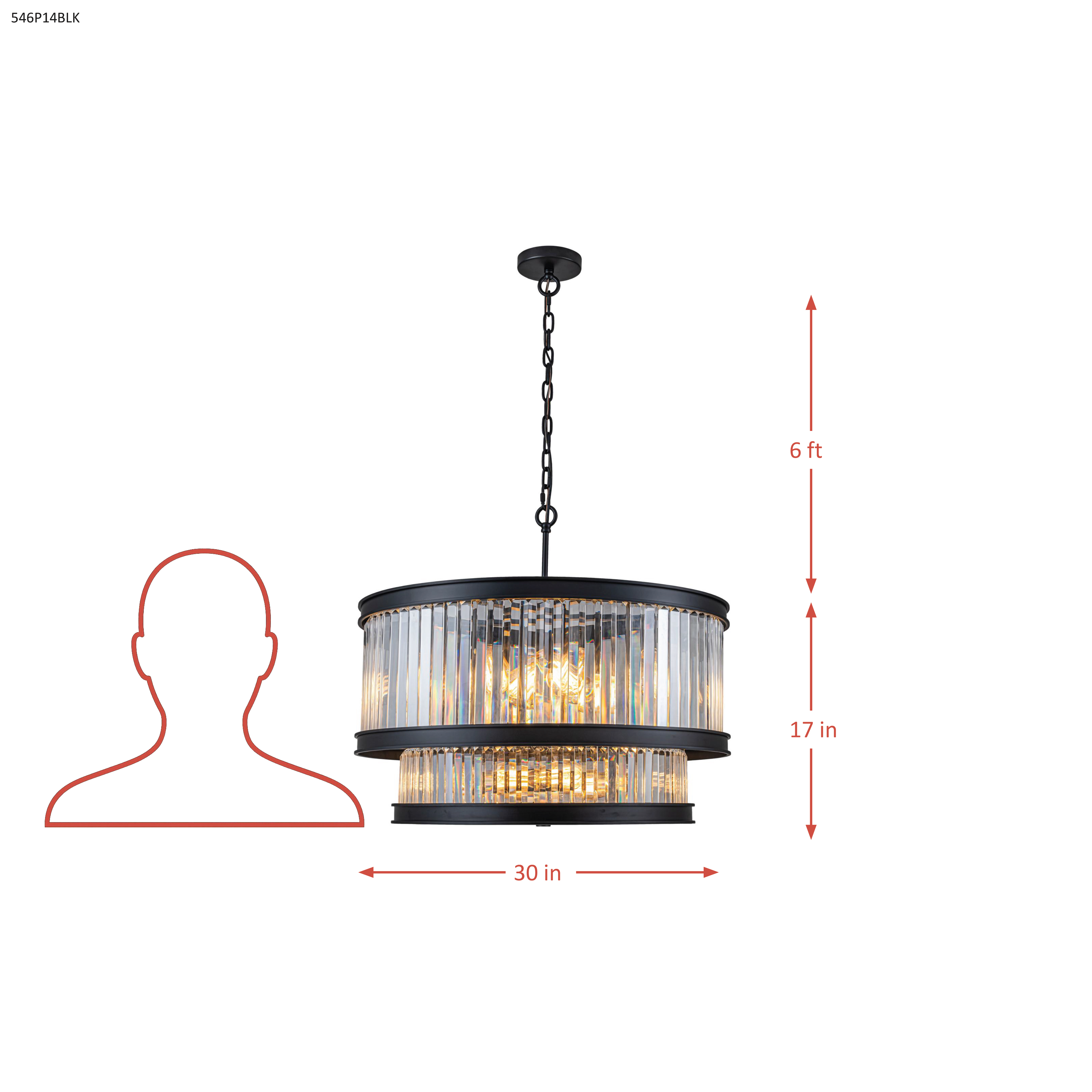Double Take 14 Light 2-Tier Pendant - Heritage Black dimensions