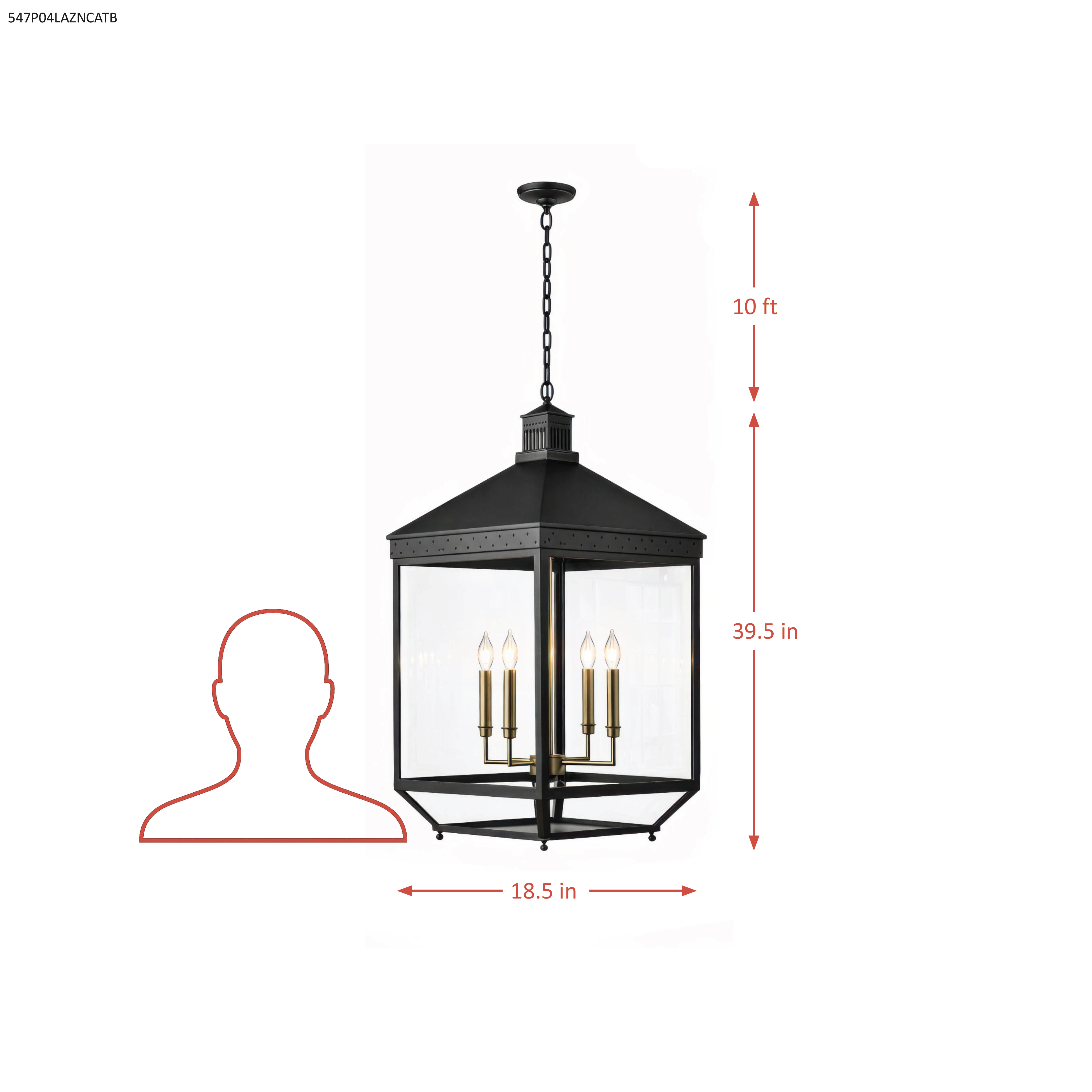 Midnight Manor Large 4 Light Pendant - Blackened Zinc/Antique Bronze dimensions