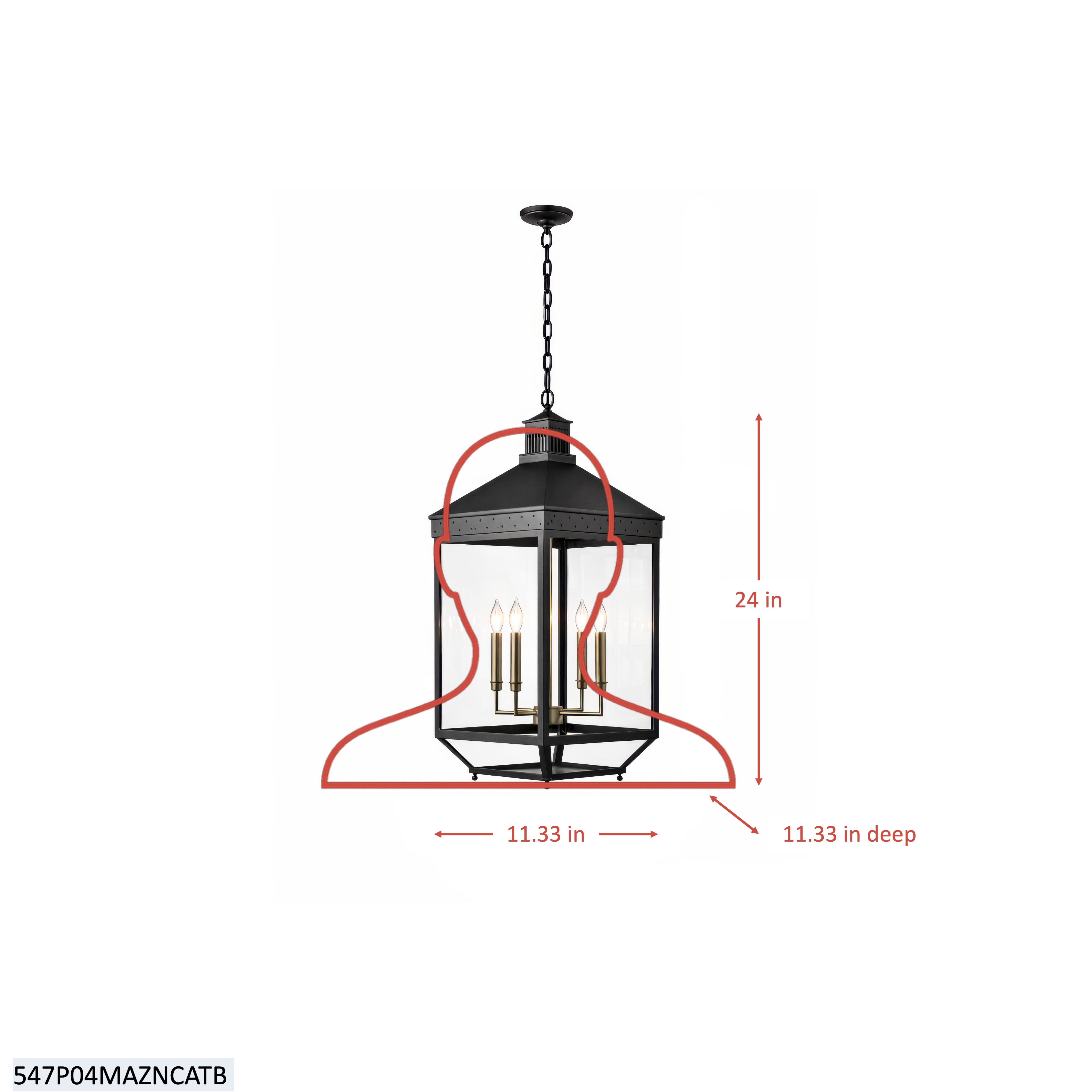 Midnight Manor 4 Light Medium Pendant - Blackened Zinc/Antique Bronze dimensions