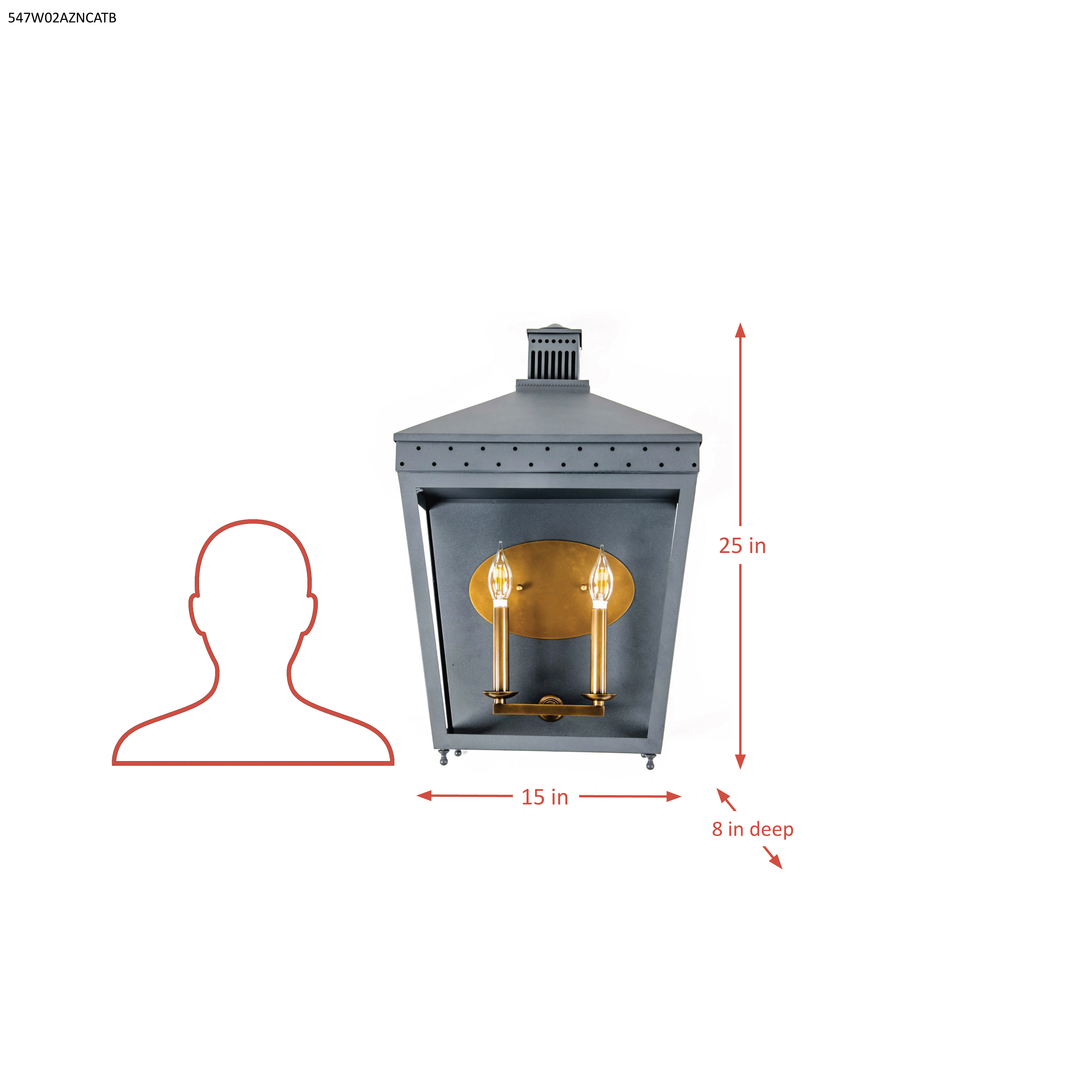 Midnight Manor 2 Light Sconce - Blackened Zinc/Antique Bronze dimensions