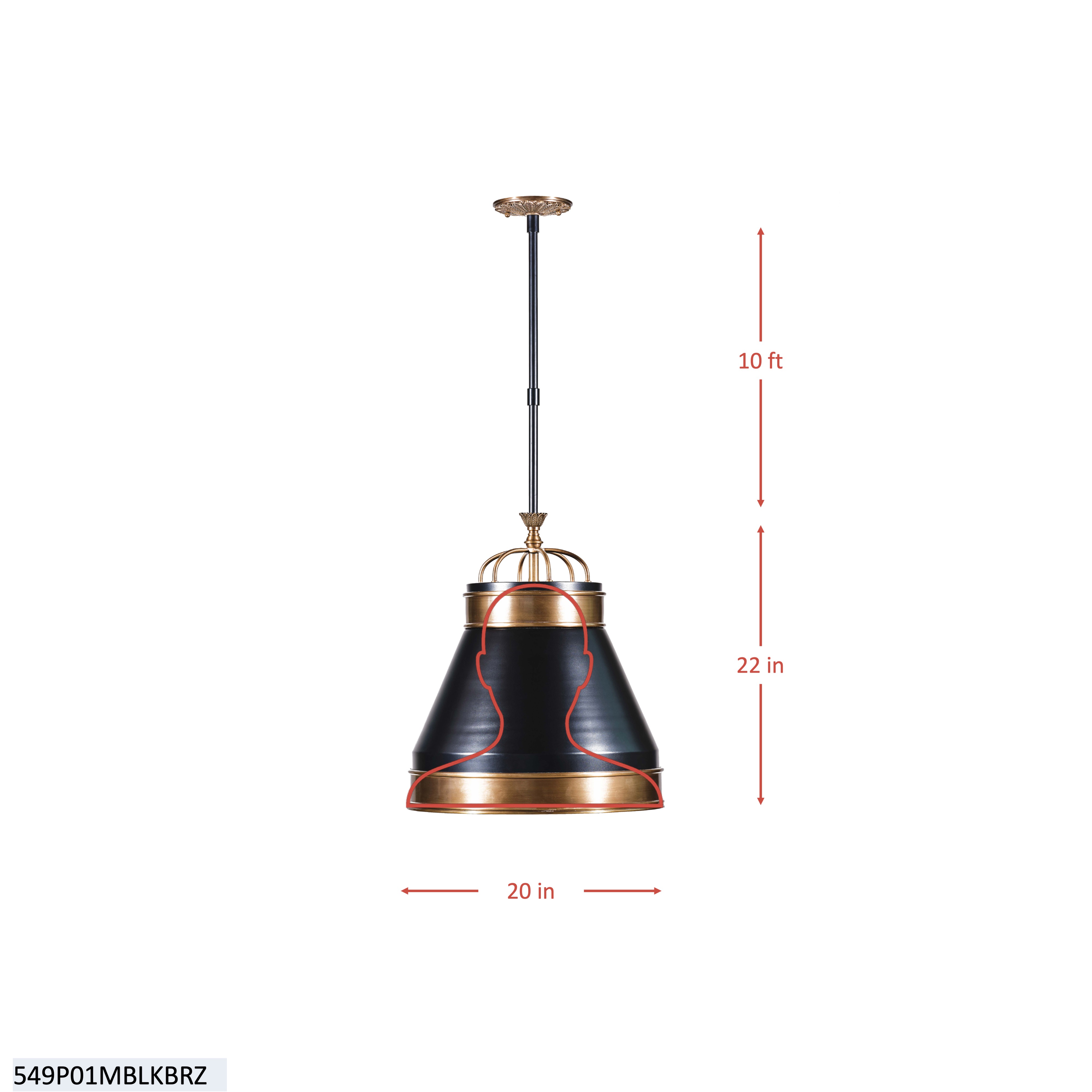 Savarin 1 Light Medium Pendant - Heritage Black/Heritage Bronze dimensions
