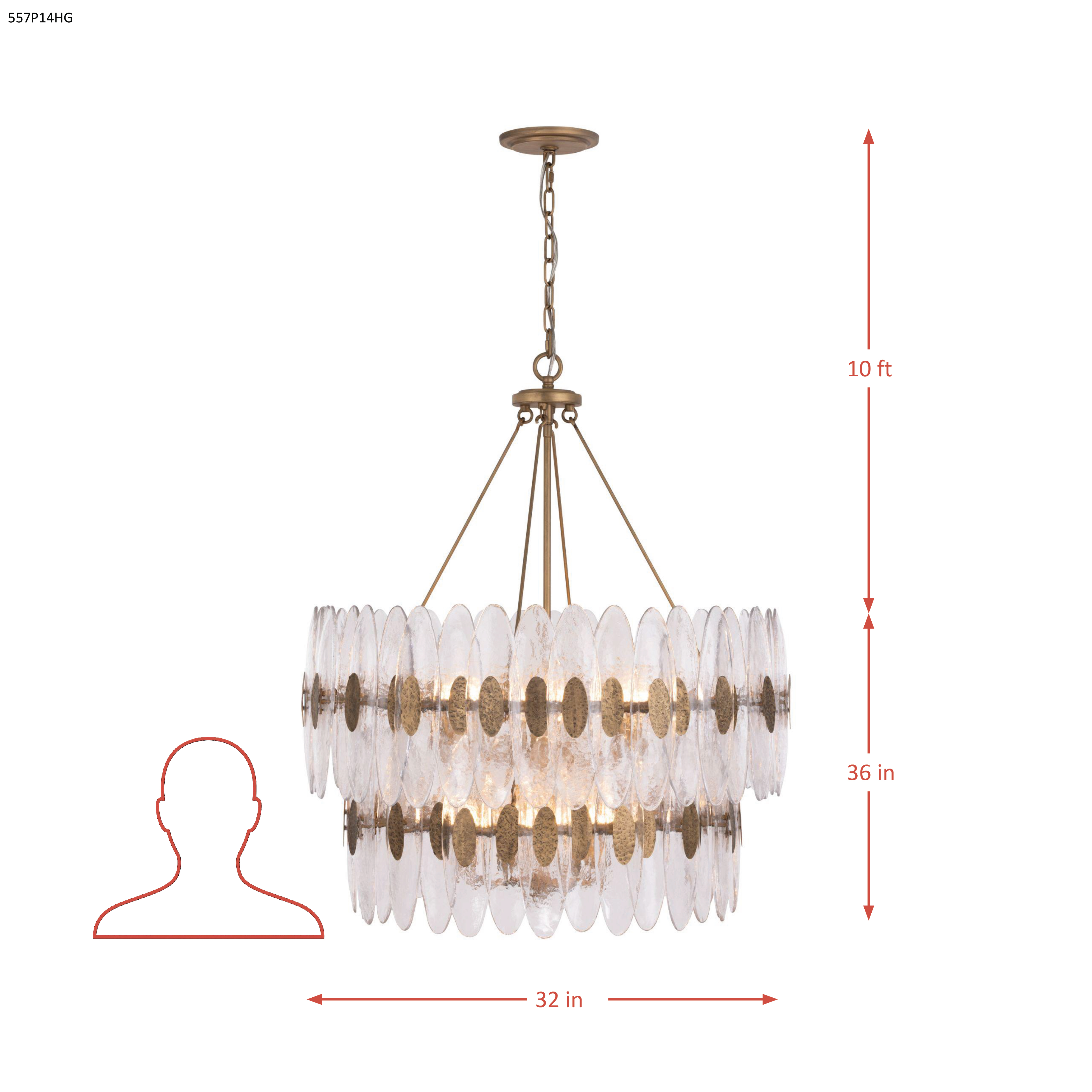 Aurora-14 Light 2 Tier Pendant dimensions