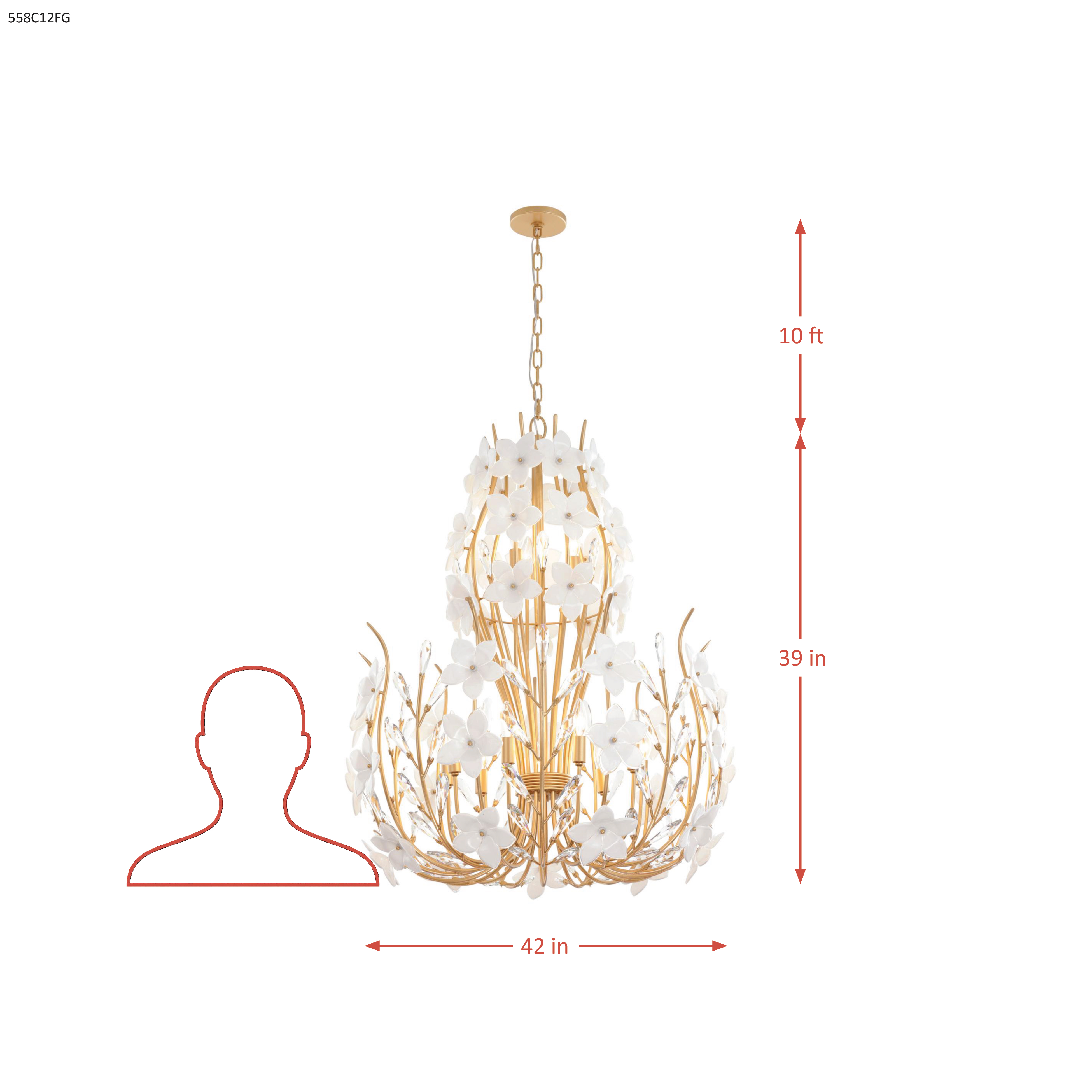 Petal Court 9+3 Light Chandelier dimensions