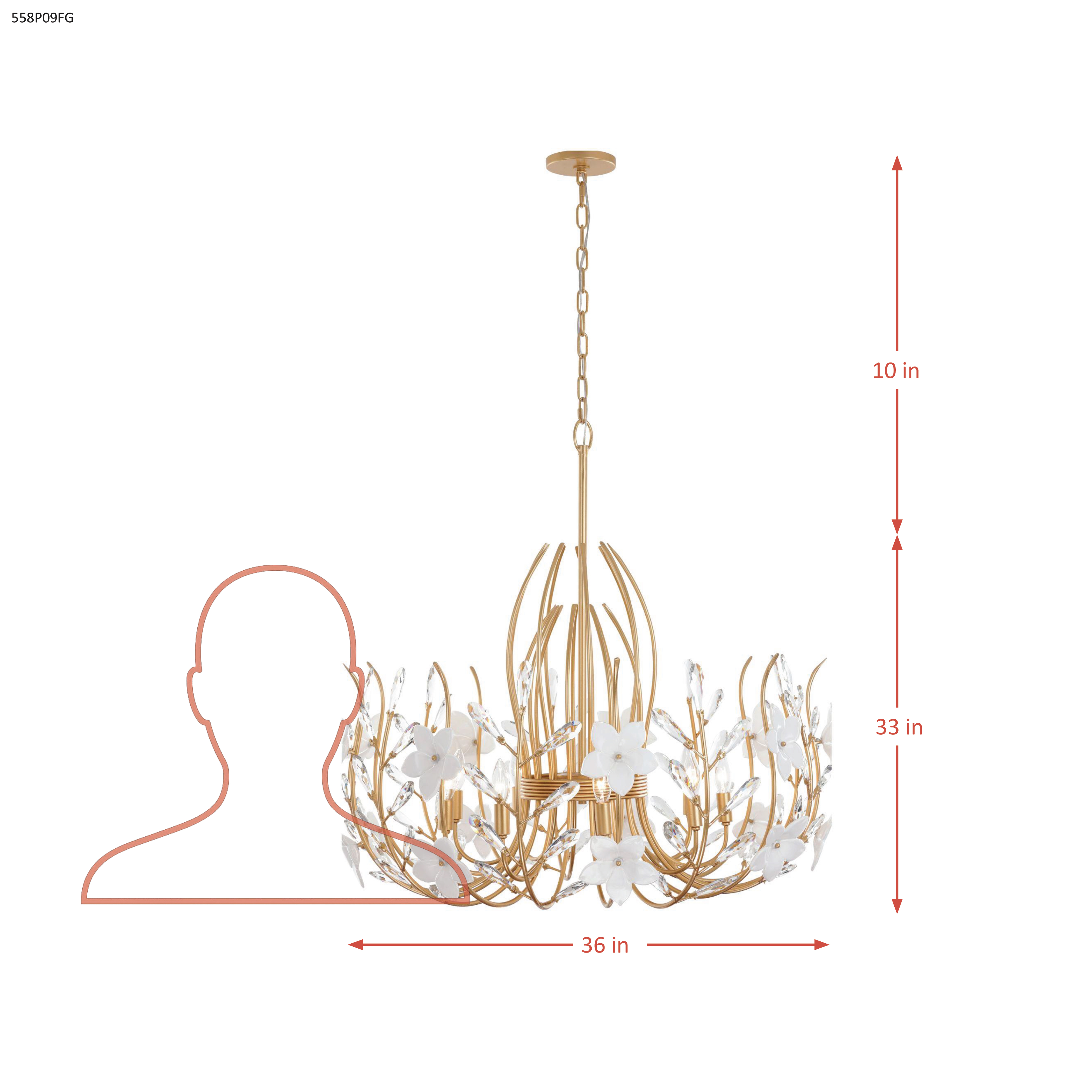 Petal Court 9 Light Pendant dimensions