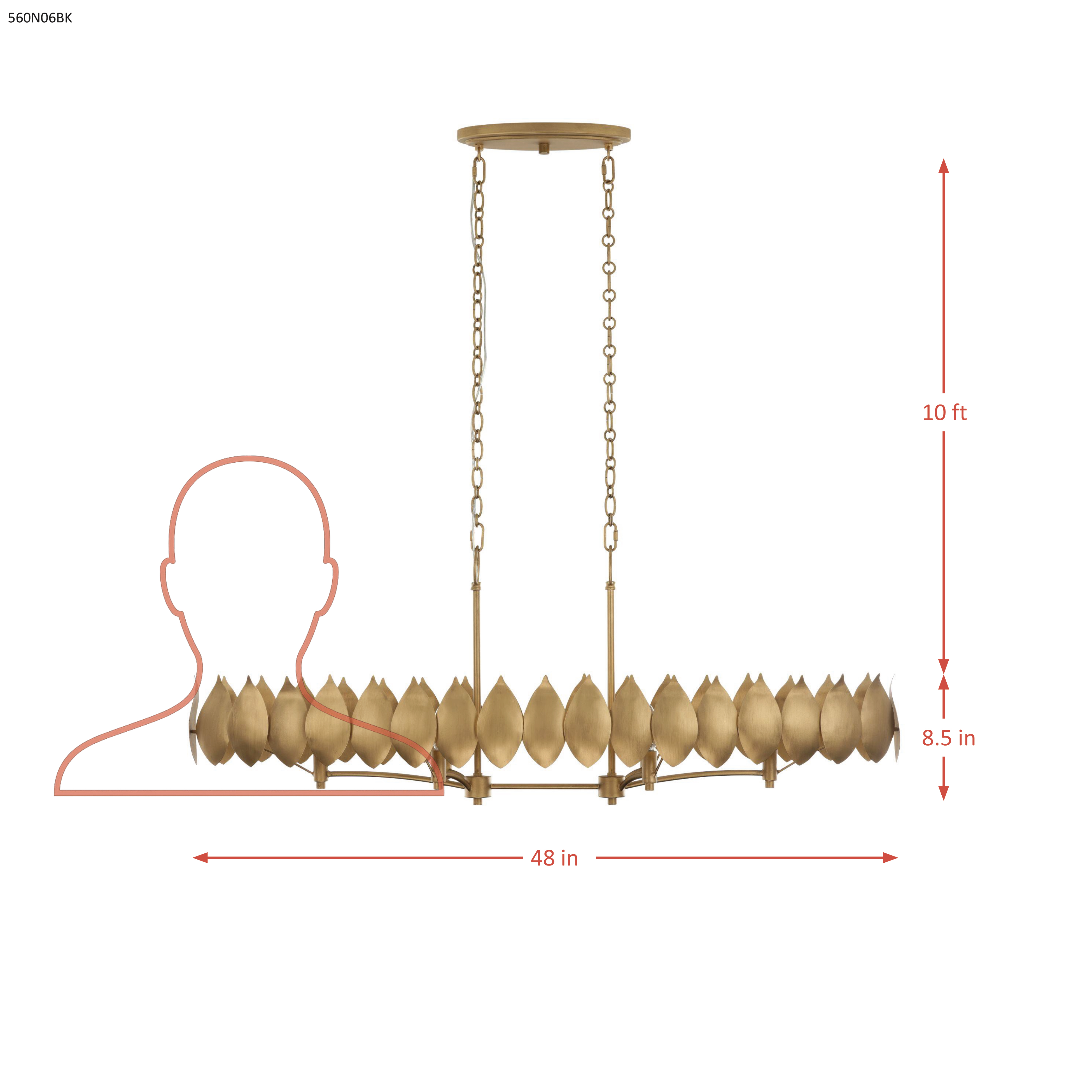 Petal Reign 6 Light Linear dimensions