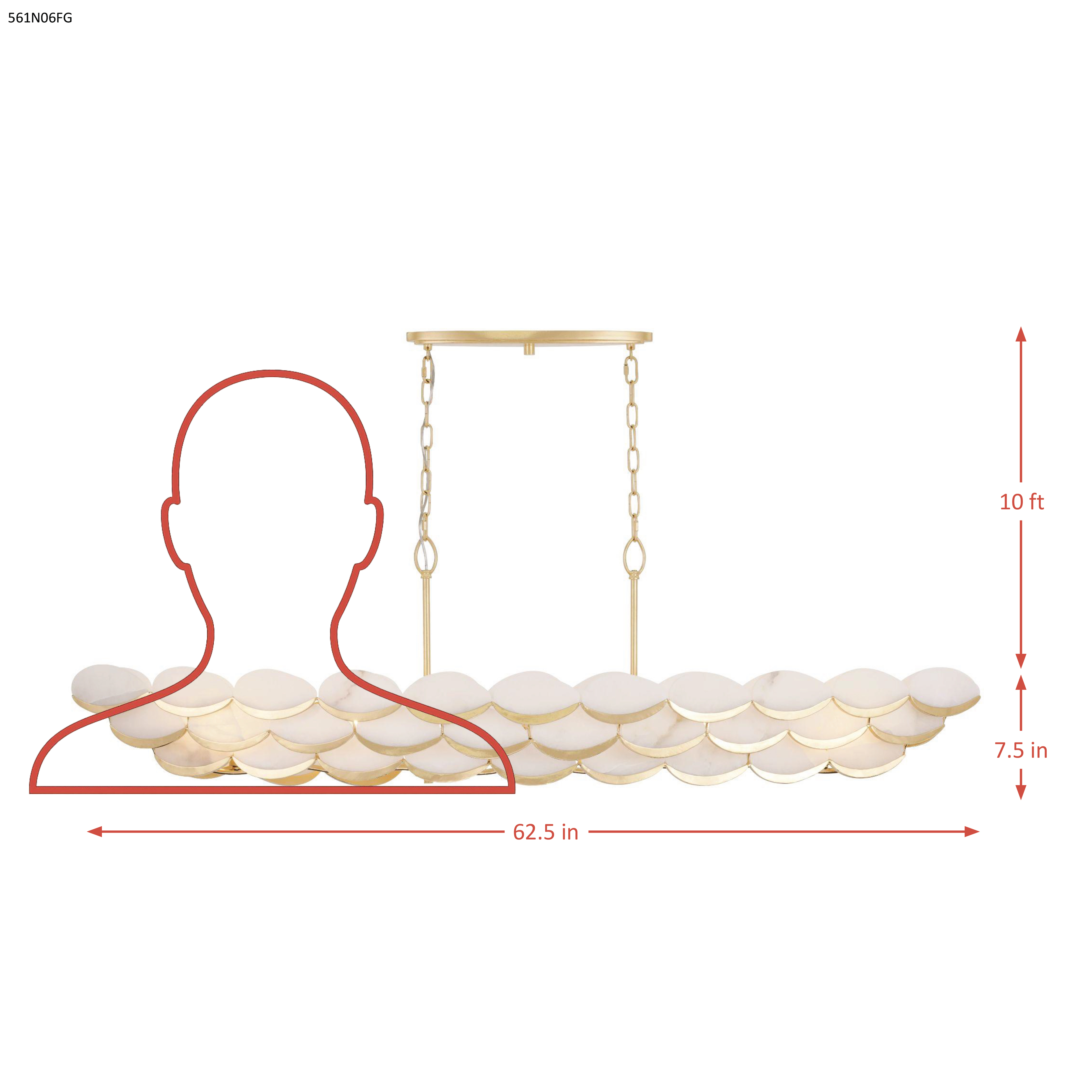High Tide 6 Light linear Pendant dimensions
