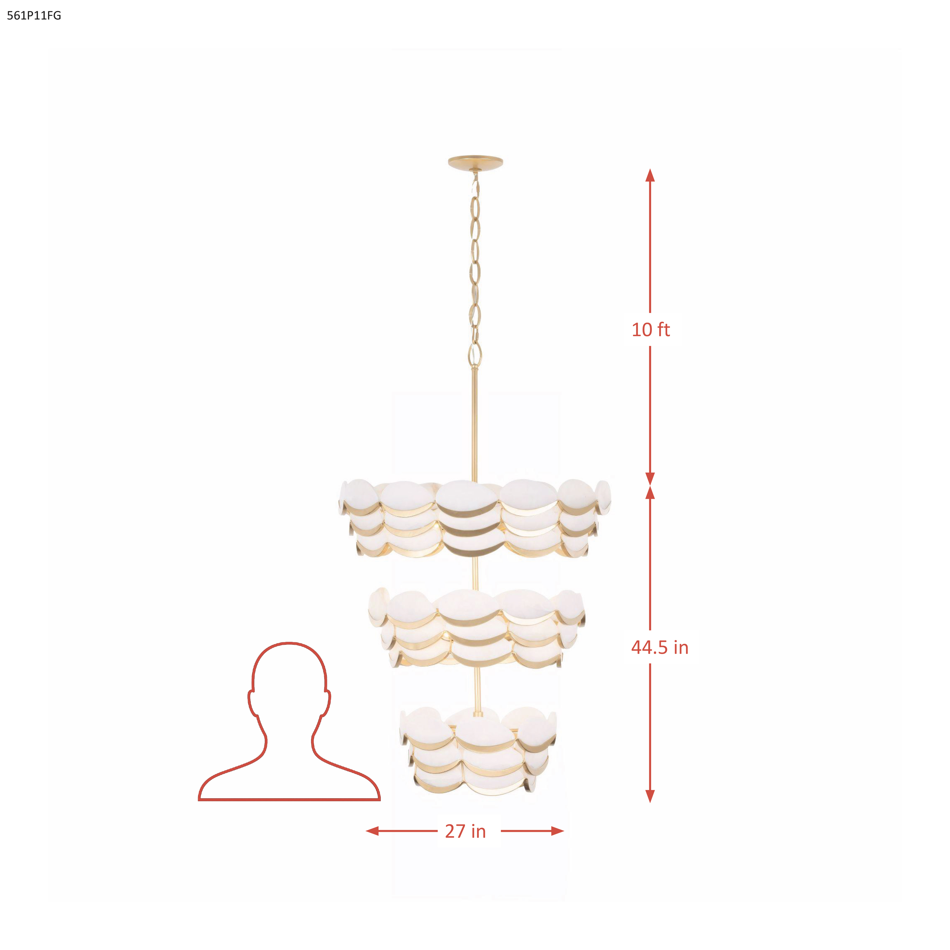 High Tide 11 Light 3 Tier Pendant dimensions
