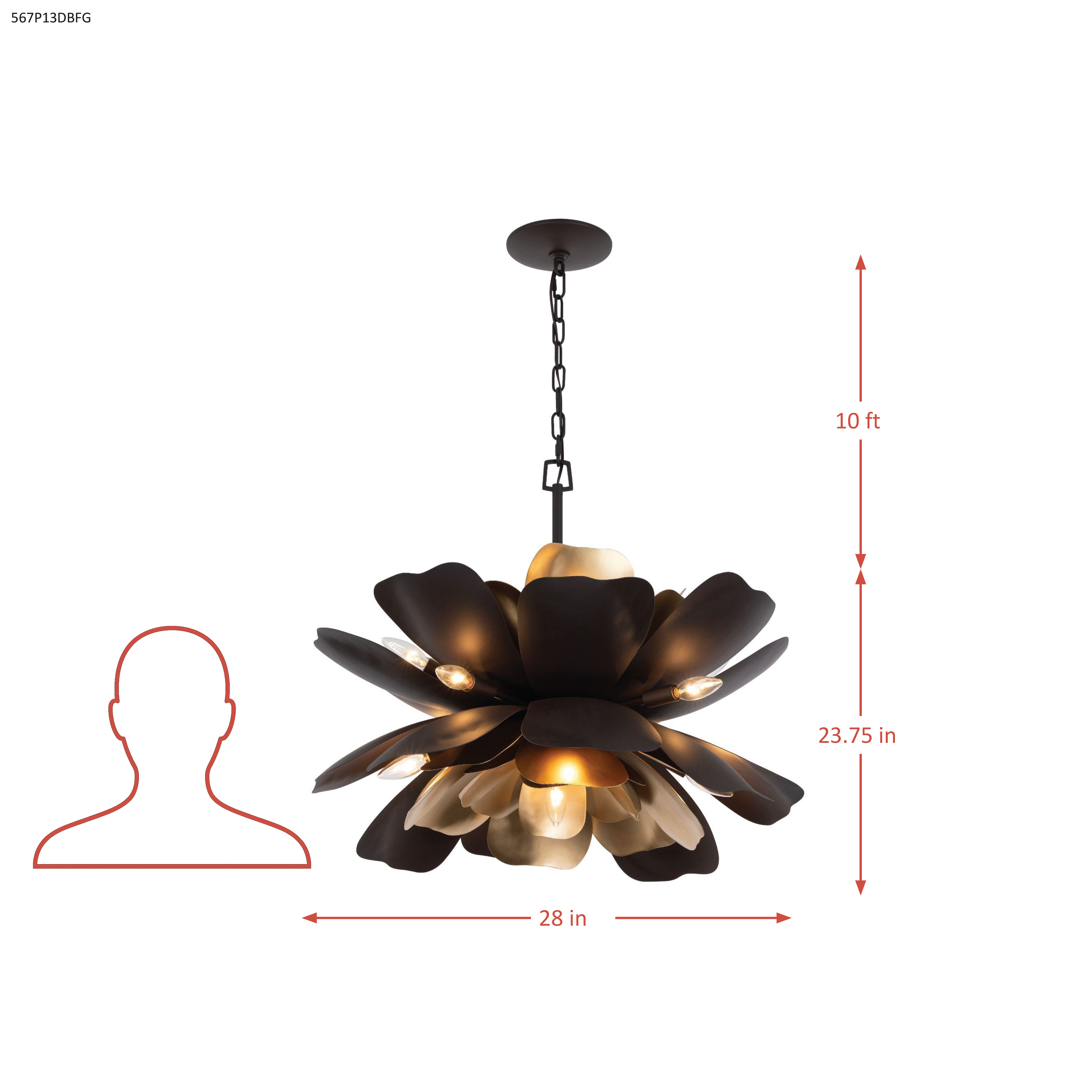 Botanic Panic 13 Light Pendant dimensions