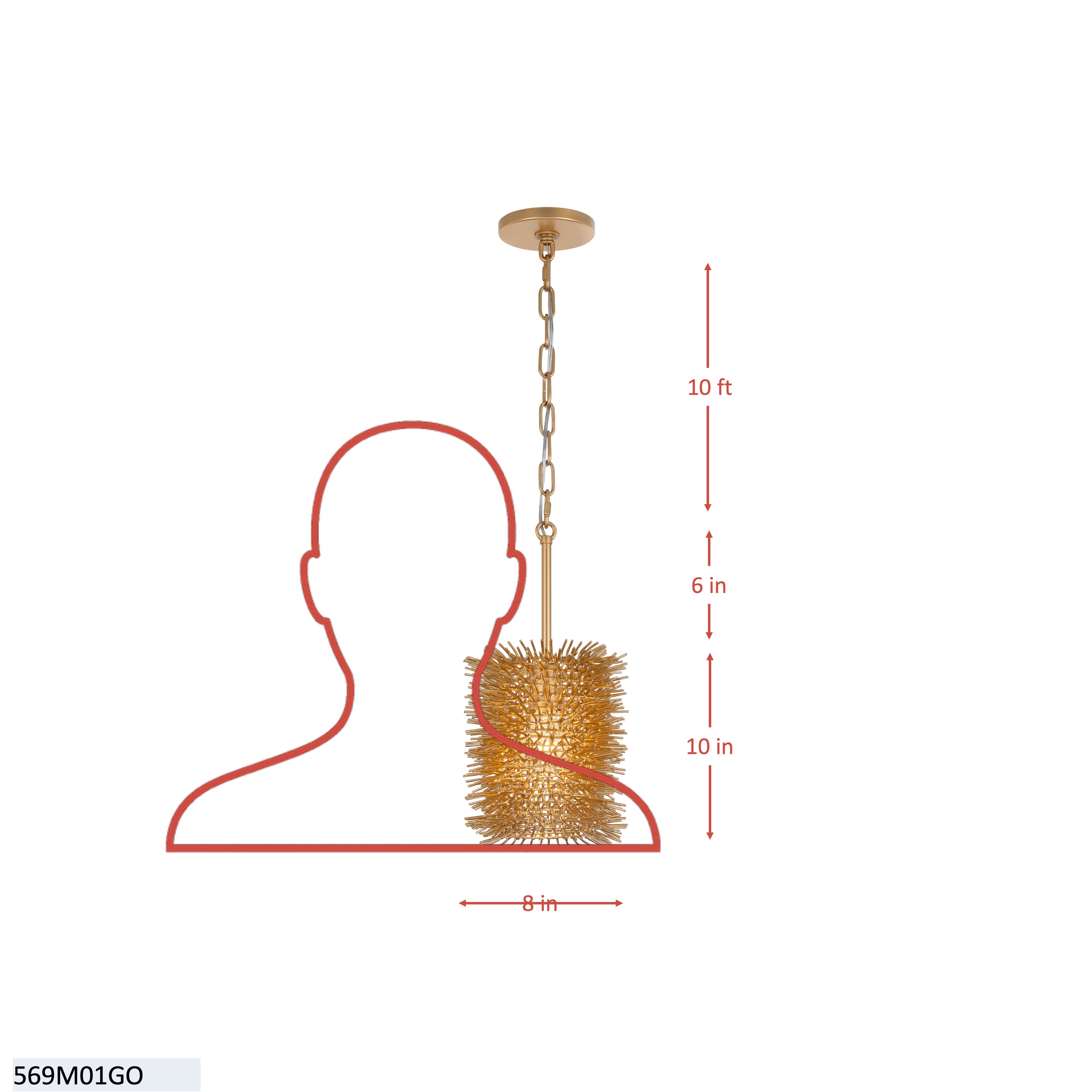 Urchin 1 Light Cylinder Mini Pendant dimensions