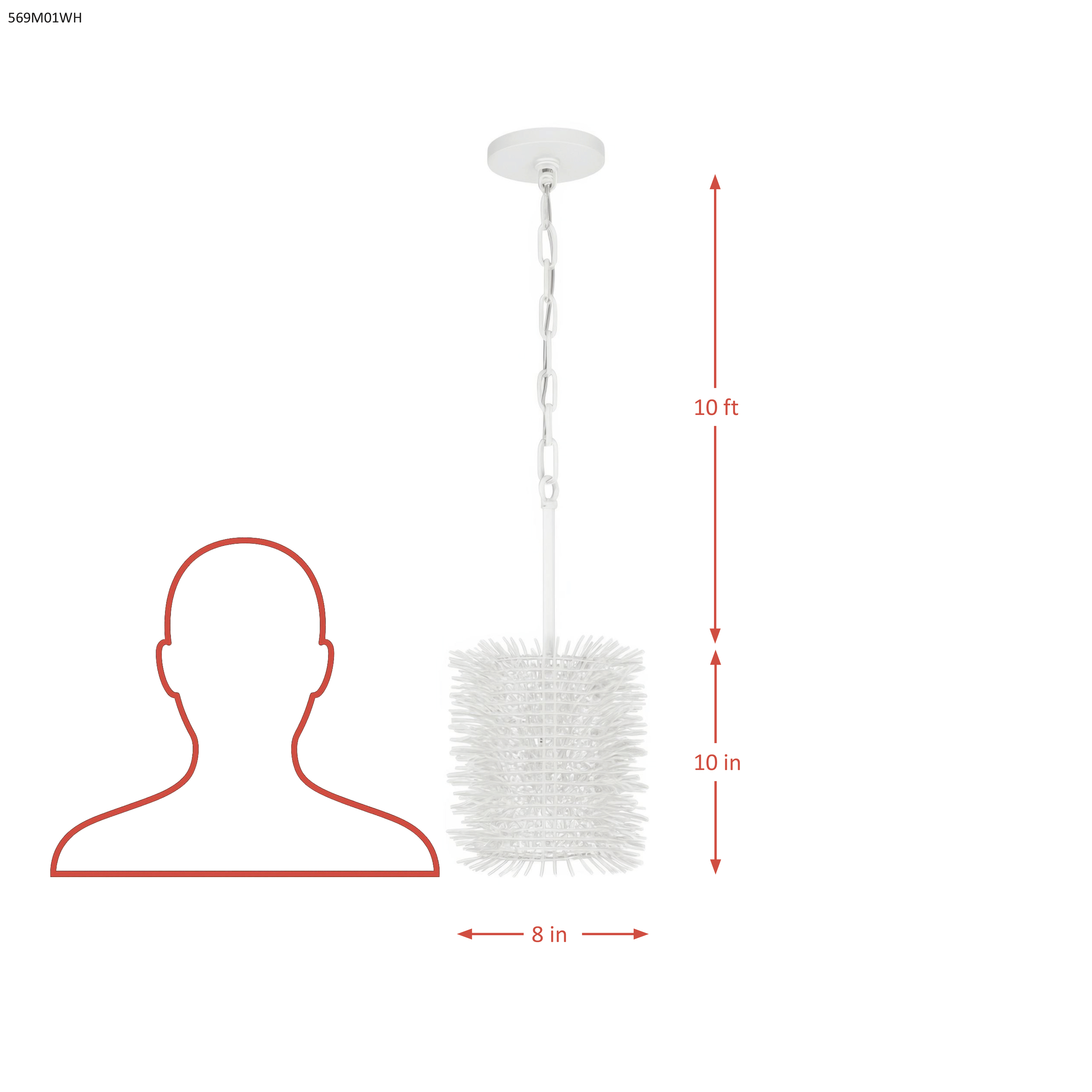 Urchin 1 Light Cylinder Mini Pendant dimensions