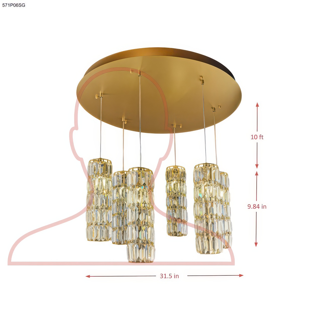 Golden Hour 6 Light Dimmable Round Cluster of Pendants dimensions