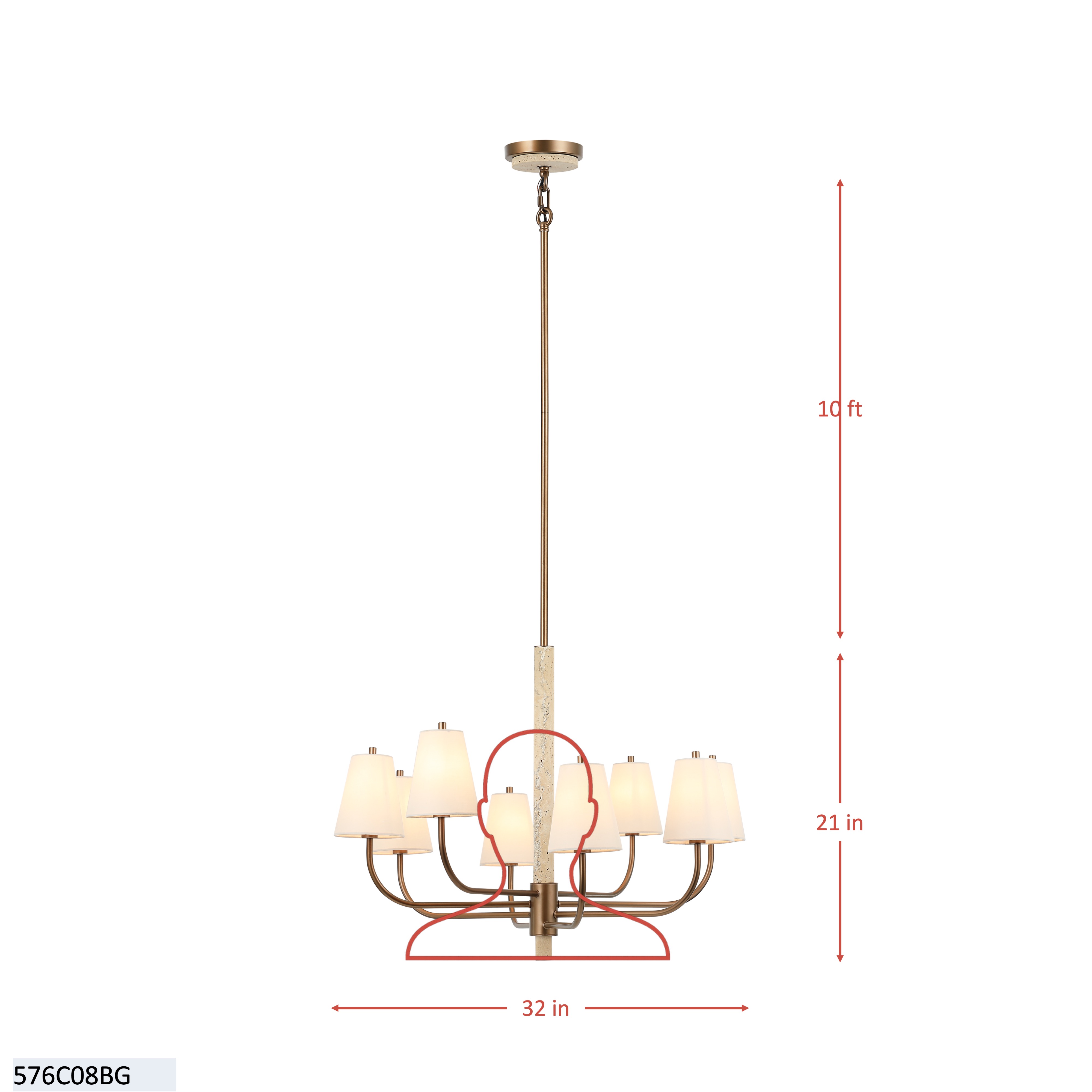 Rockford 8 Light Chandelier dimensions