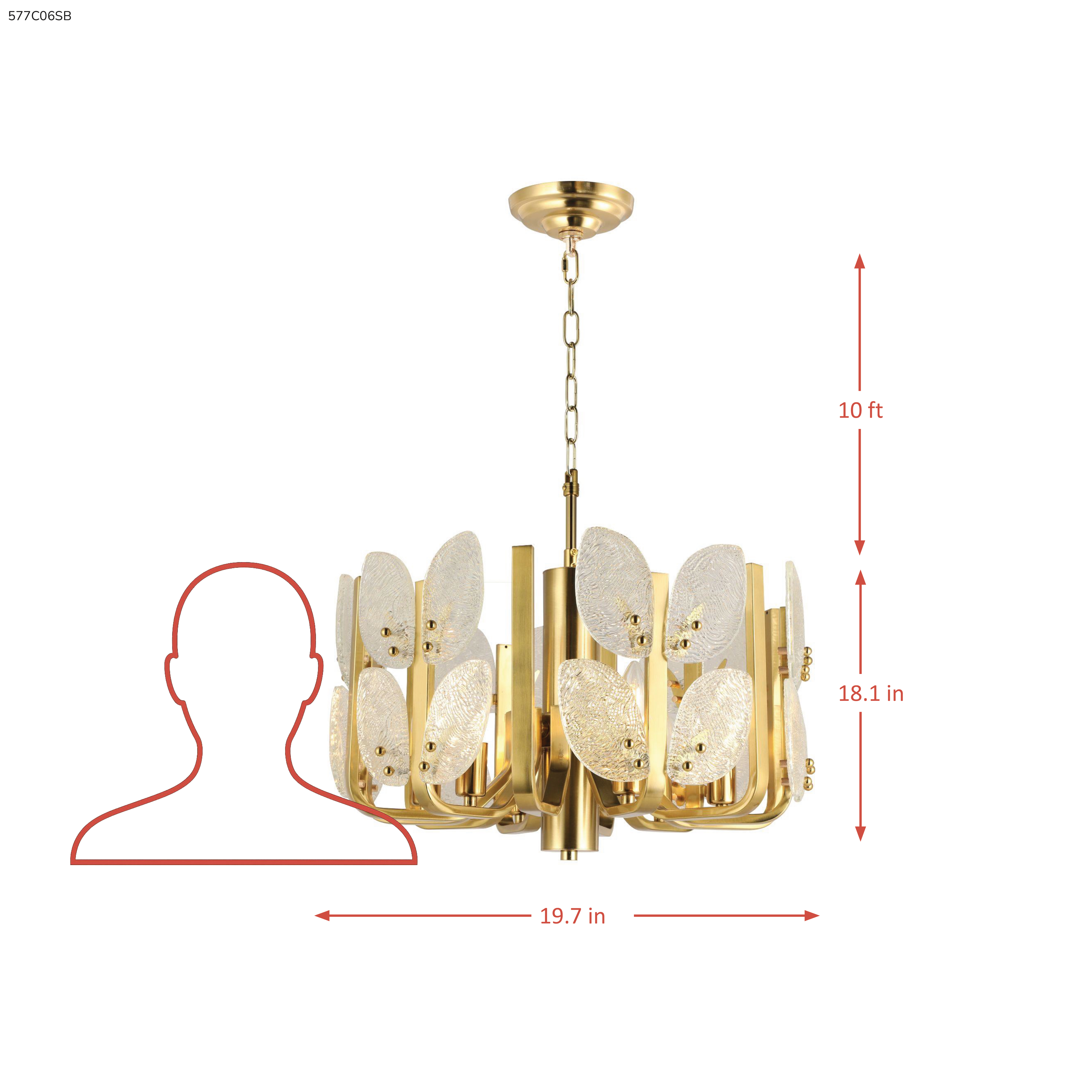 Brass Tax 6 Light Chandelier dimensions