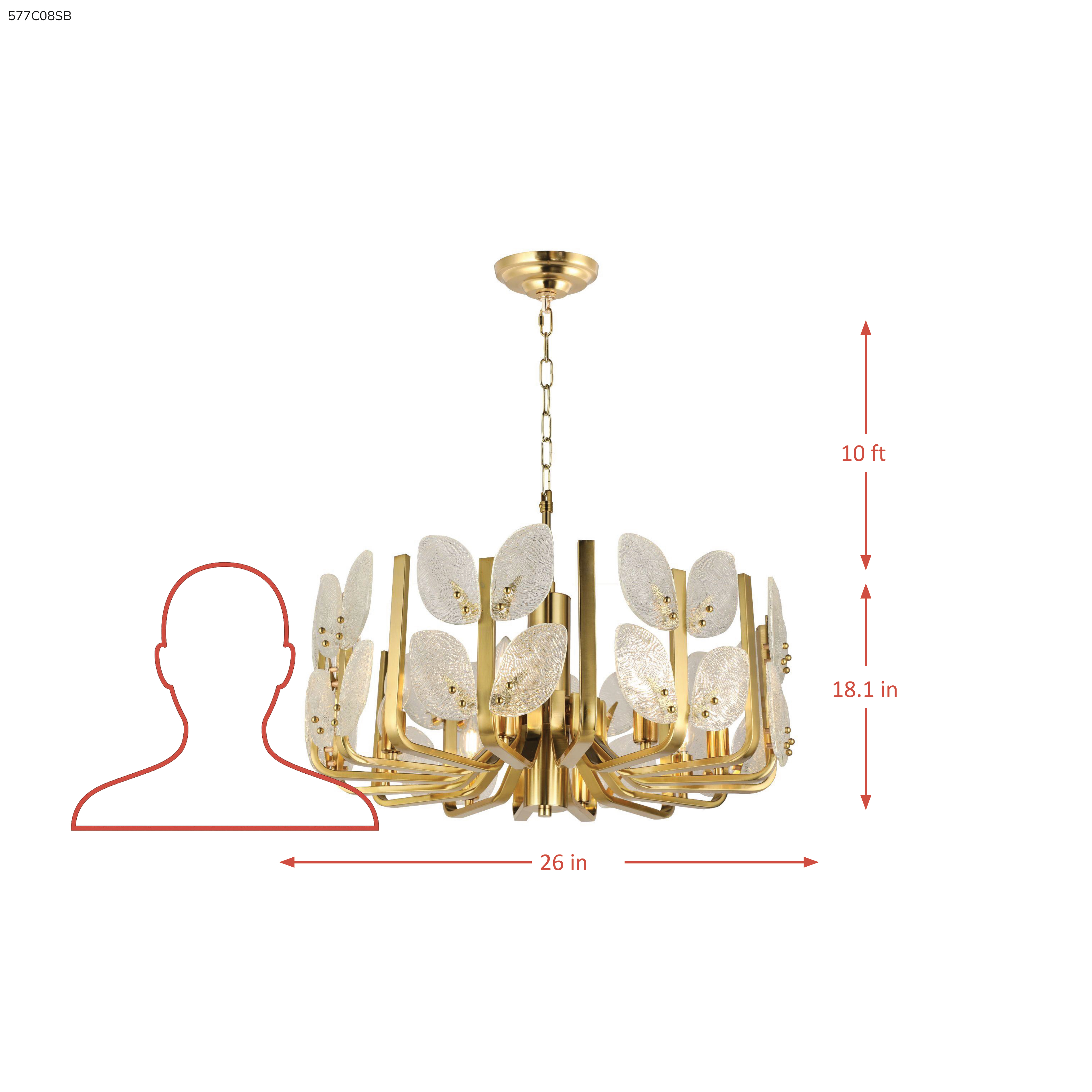 Brass Tax 8 Light Chandelier dimensions