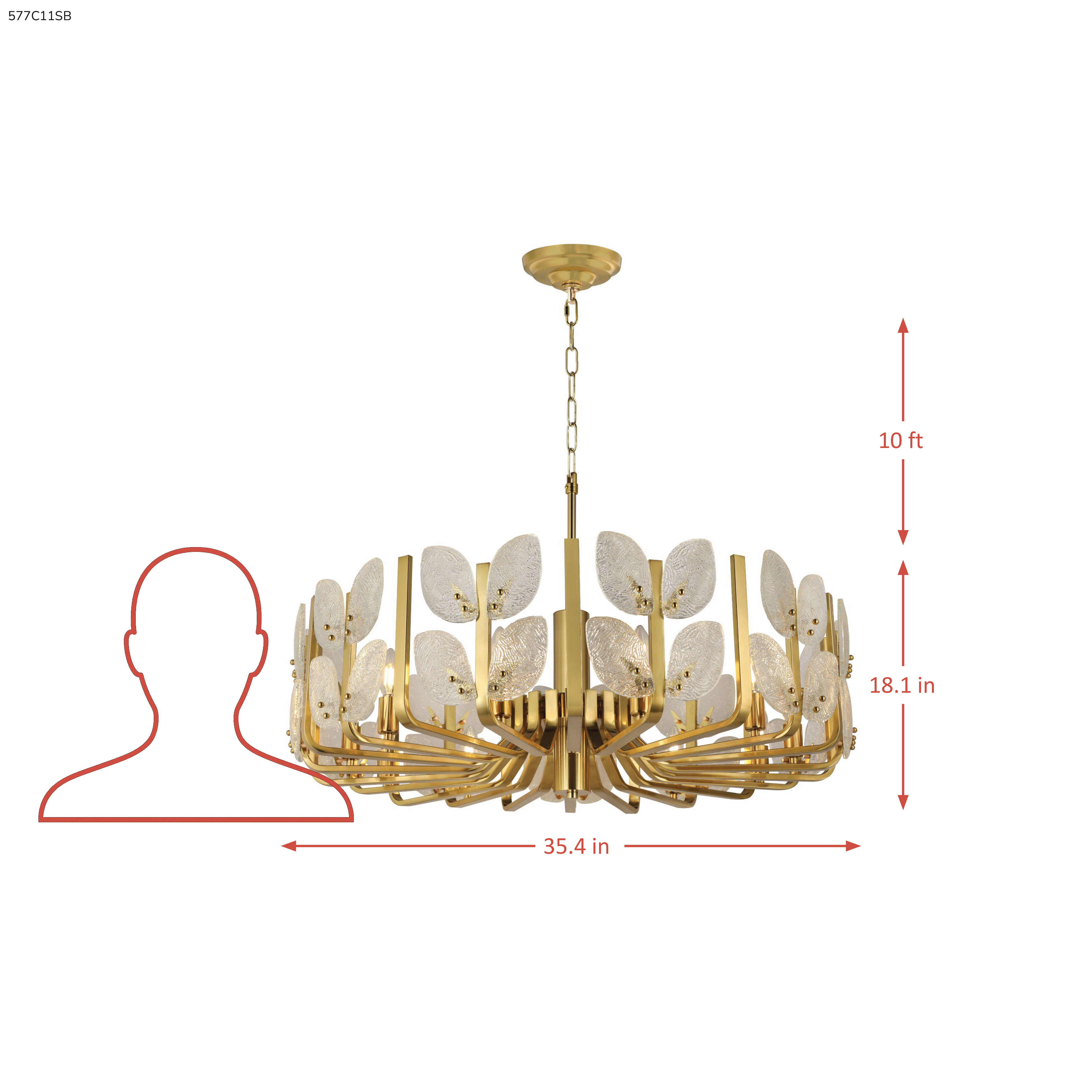 Brass Tax 11 Light Chandelier dimensions