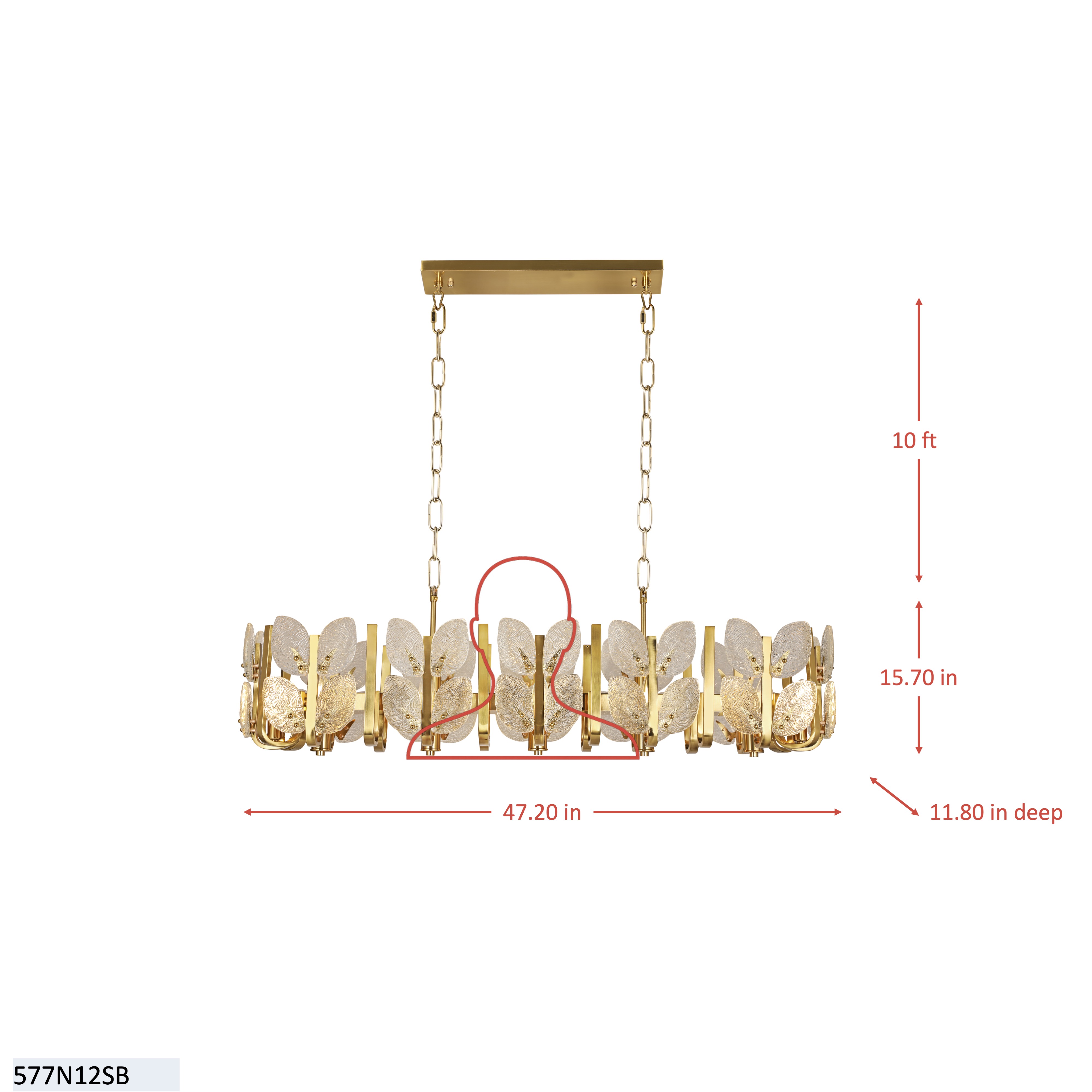 Brass Tax 12 Light Linear Chandelier dimensions