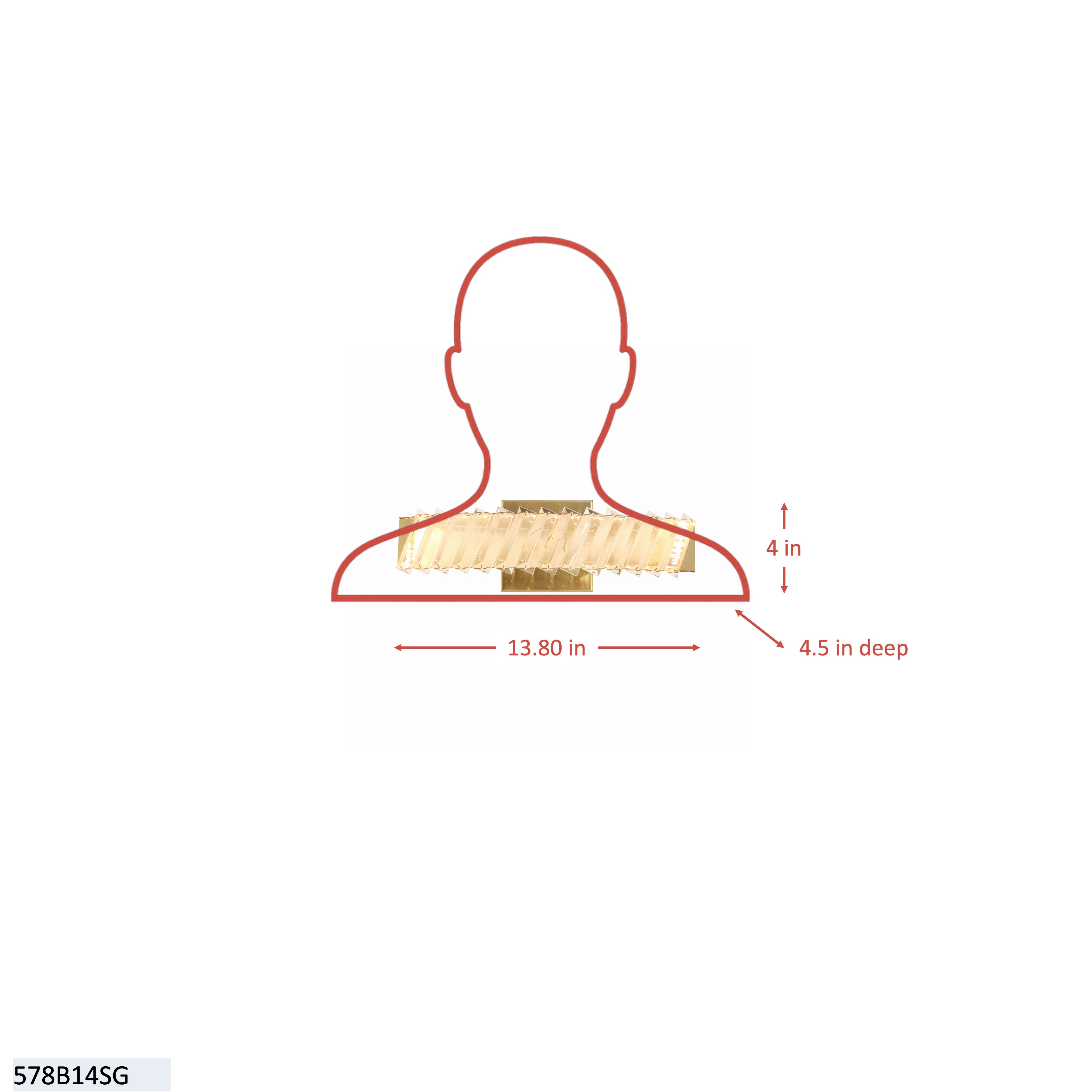 Golden Ratio 14 in LED Crystal Bath / Vanity / Wall Sconce dimensions