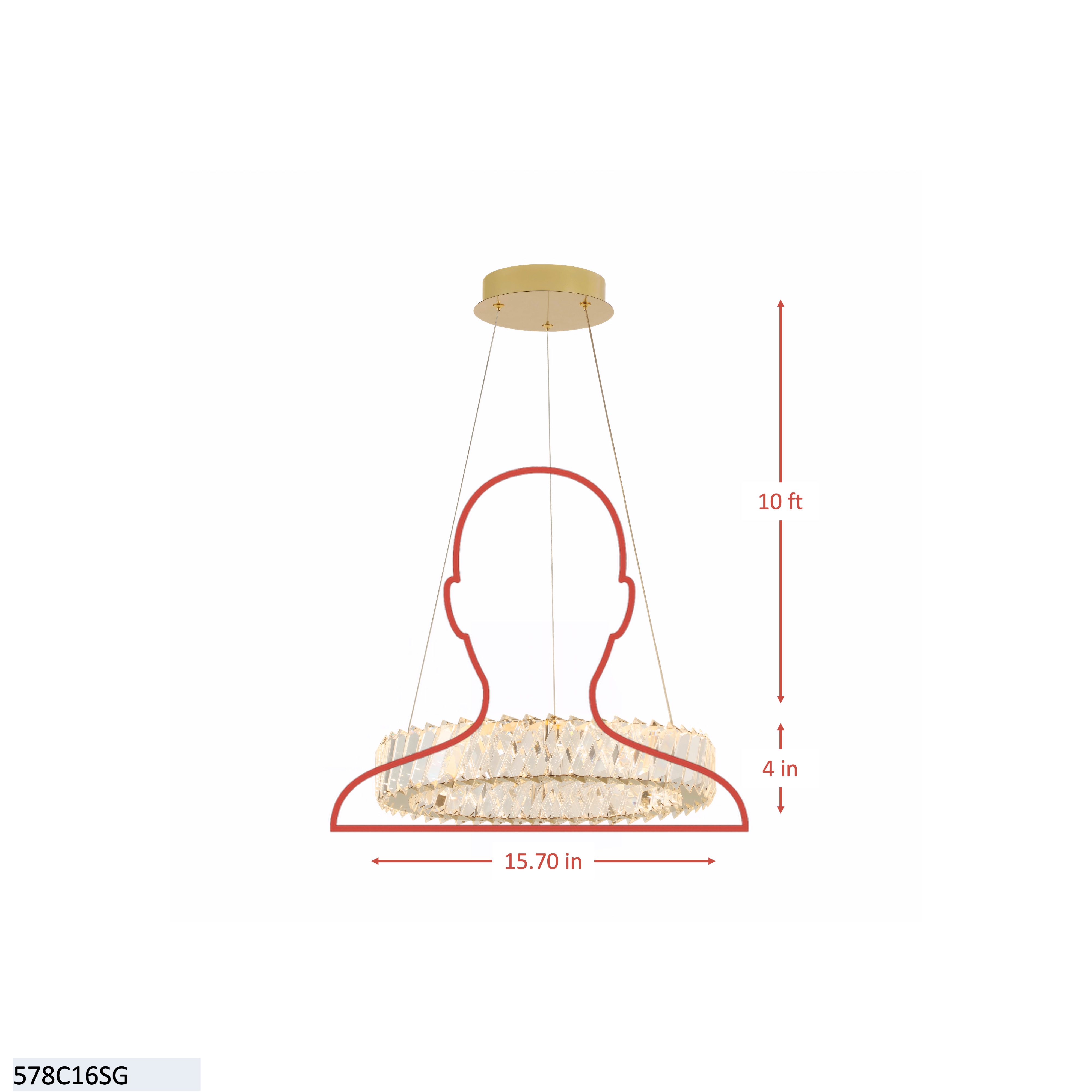 Golden Ratio 16 inch LED Crystal Pendant dimensions