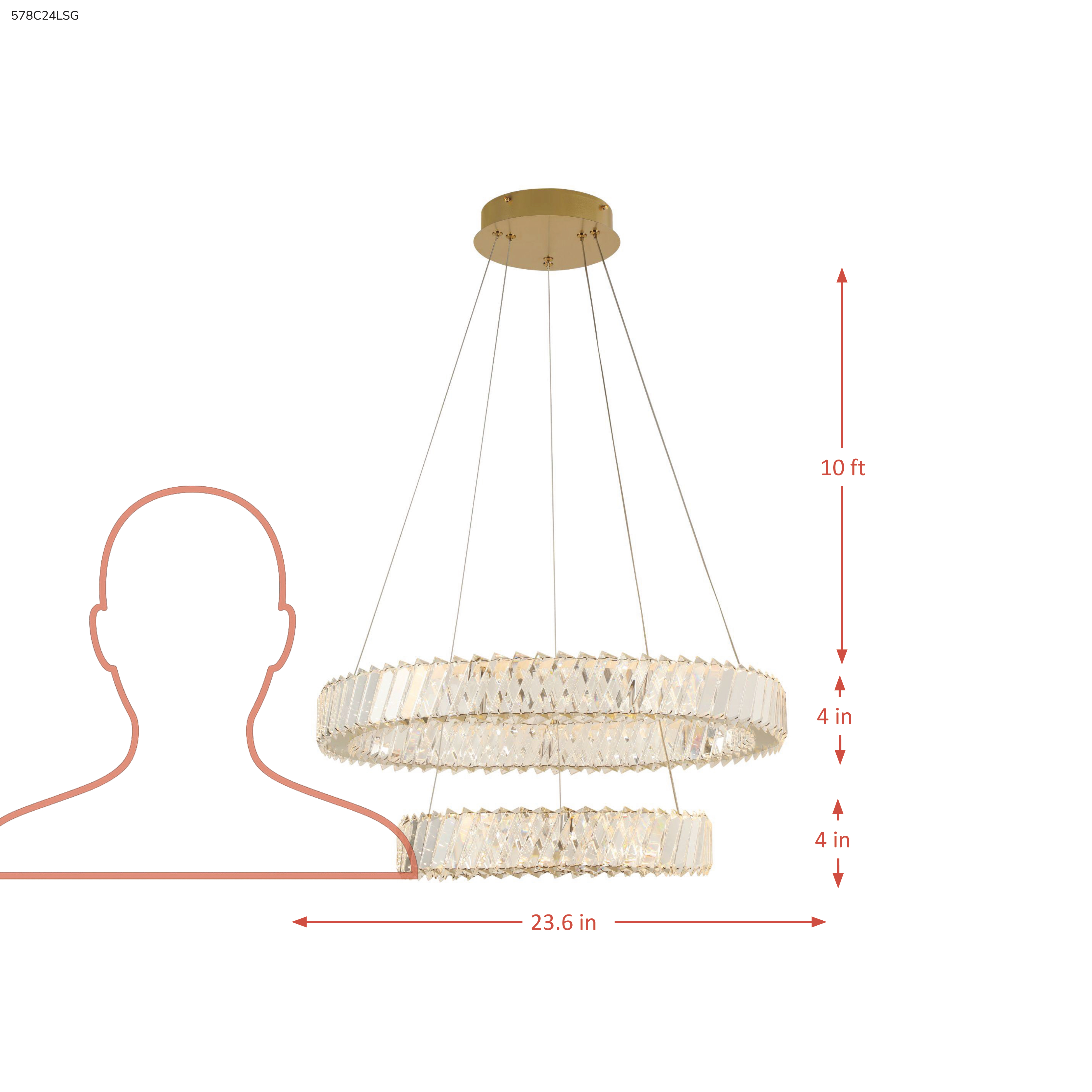 Golden Ratio 24 in Two Tier LED Crystal Pendant dimensions