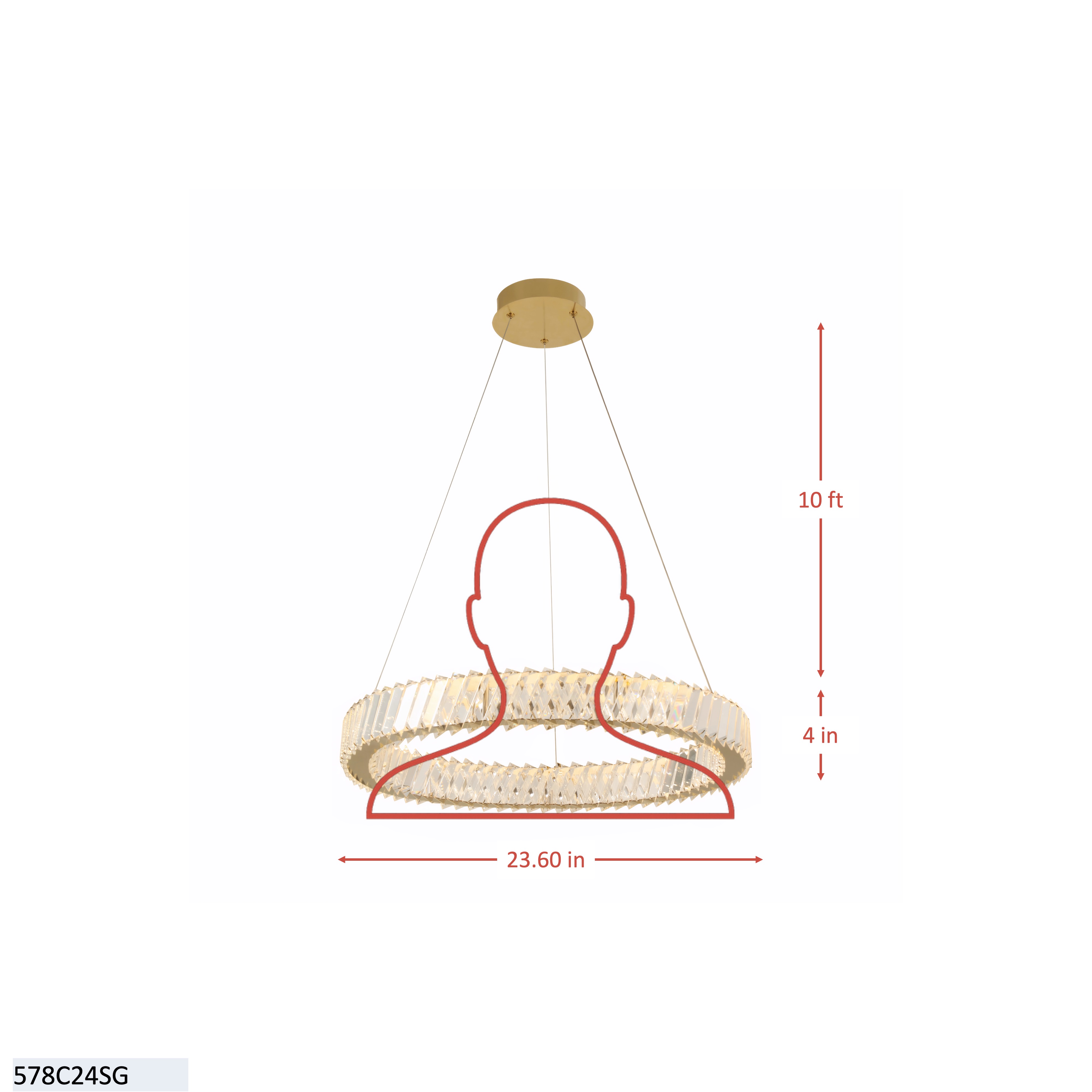 Golden Ratio 24 in LED Crystal Pendant dimensions