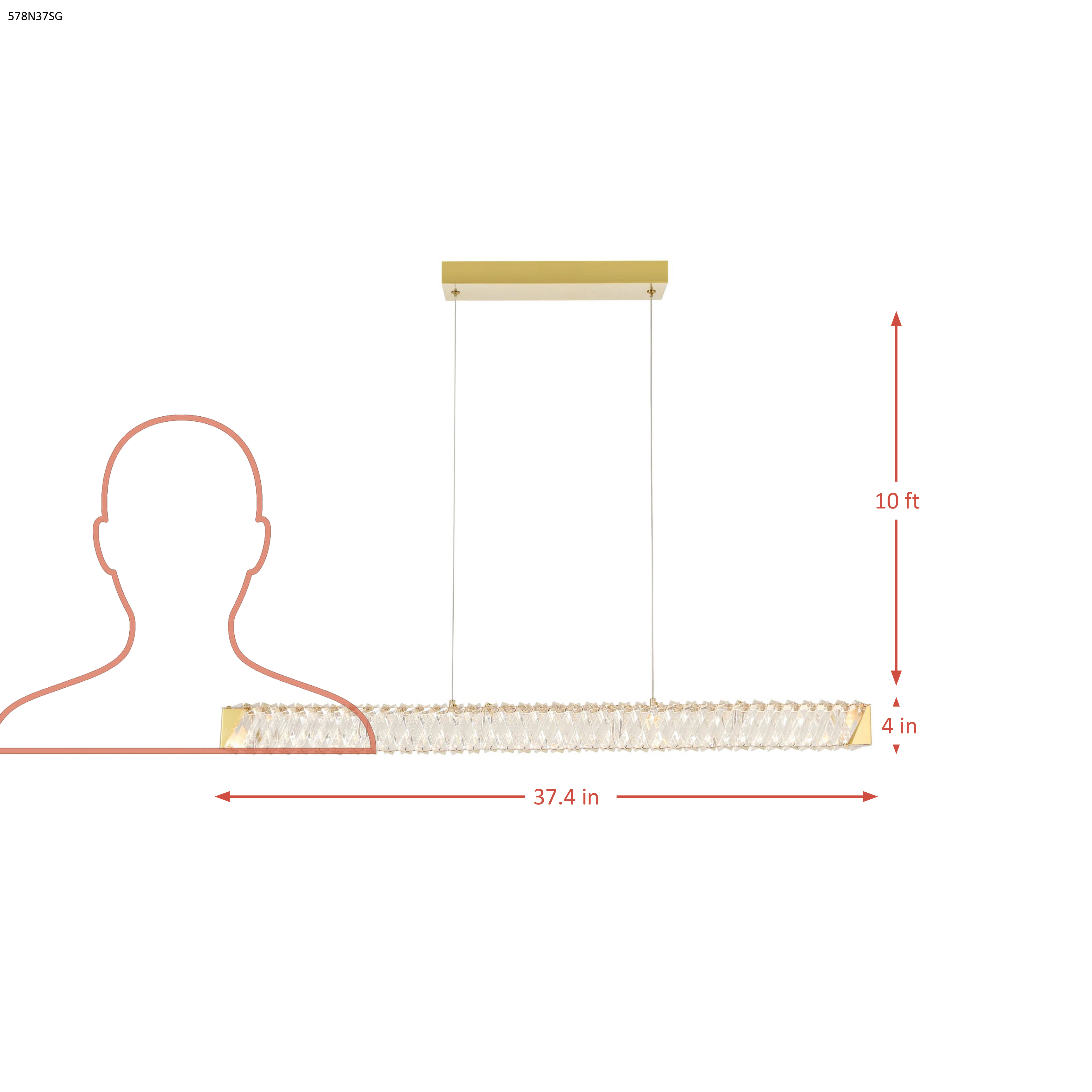 Golden Ratio 37 in LED Crystal Linear Pendant dimensions