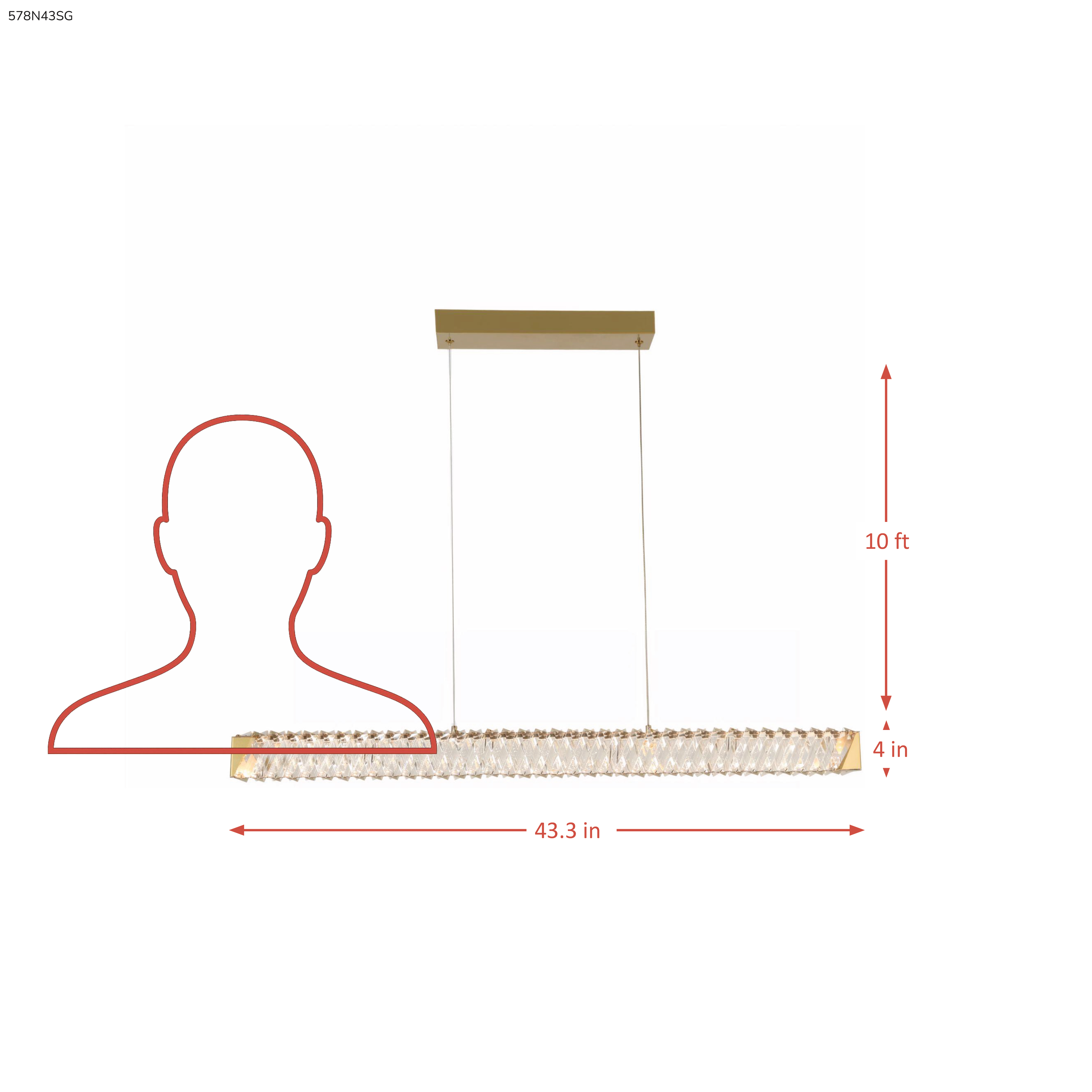 Golden Ratio 43 in LED Crystal Linear Pendant dimensions