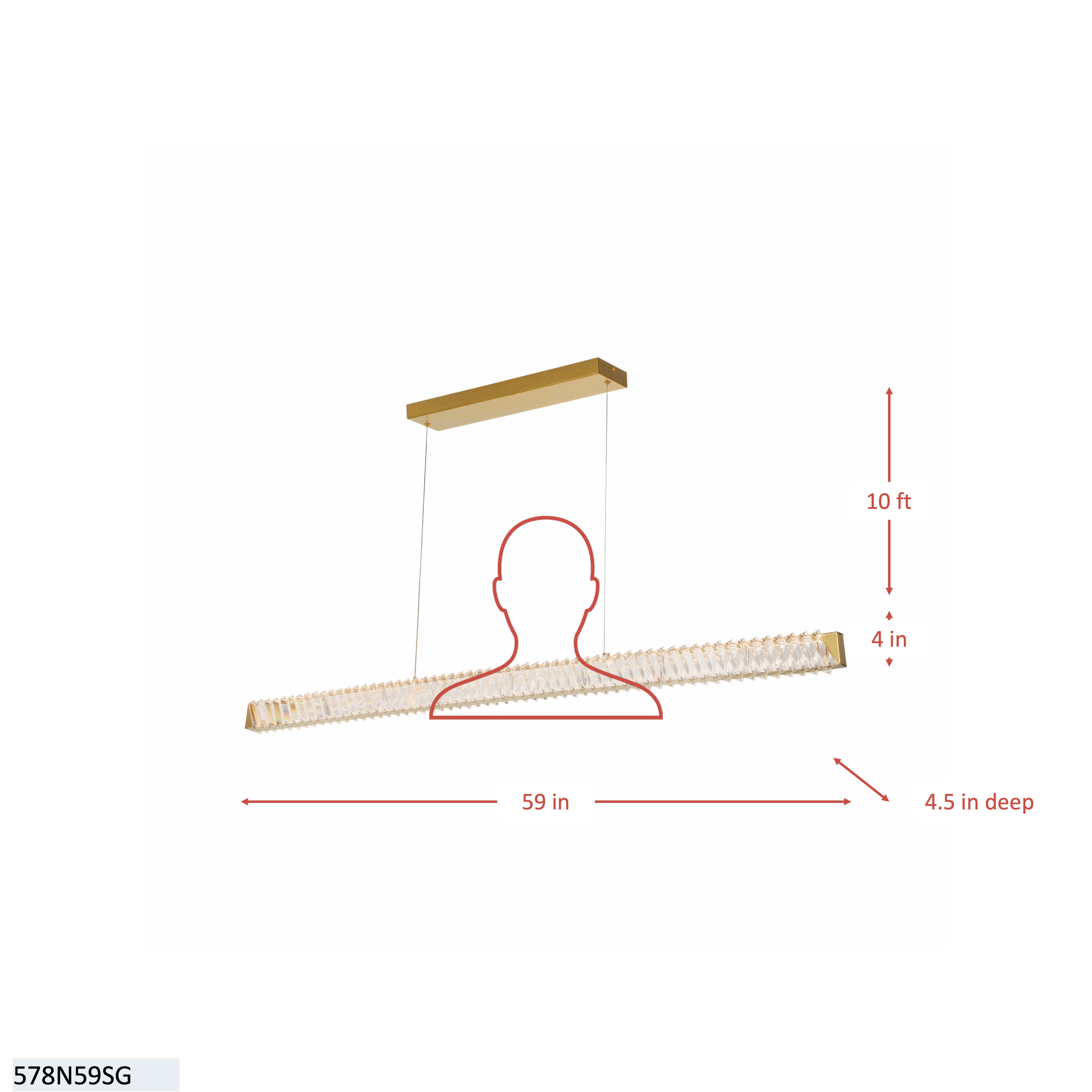 Golden Ratio 59 in LED Crystal Linear Pendant dimensions