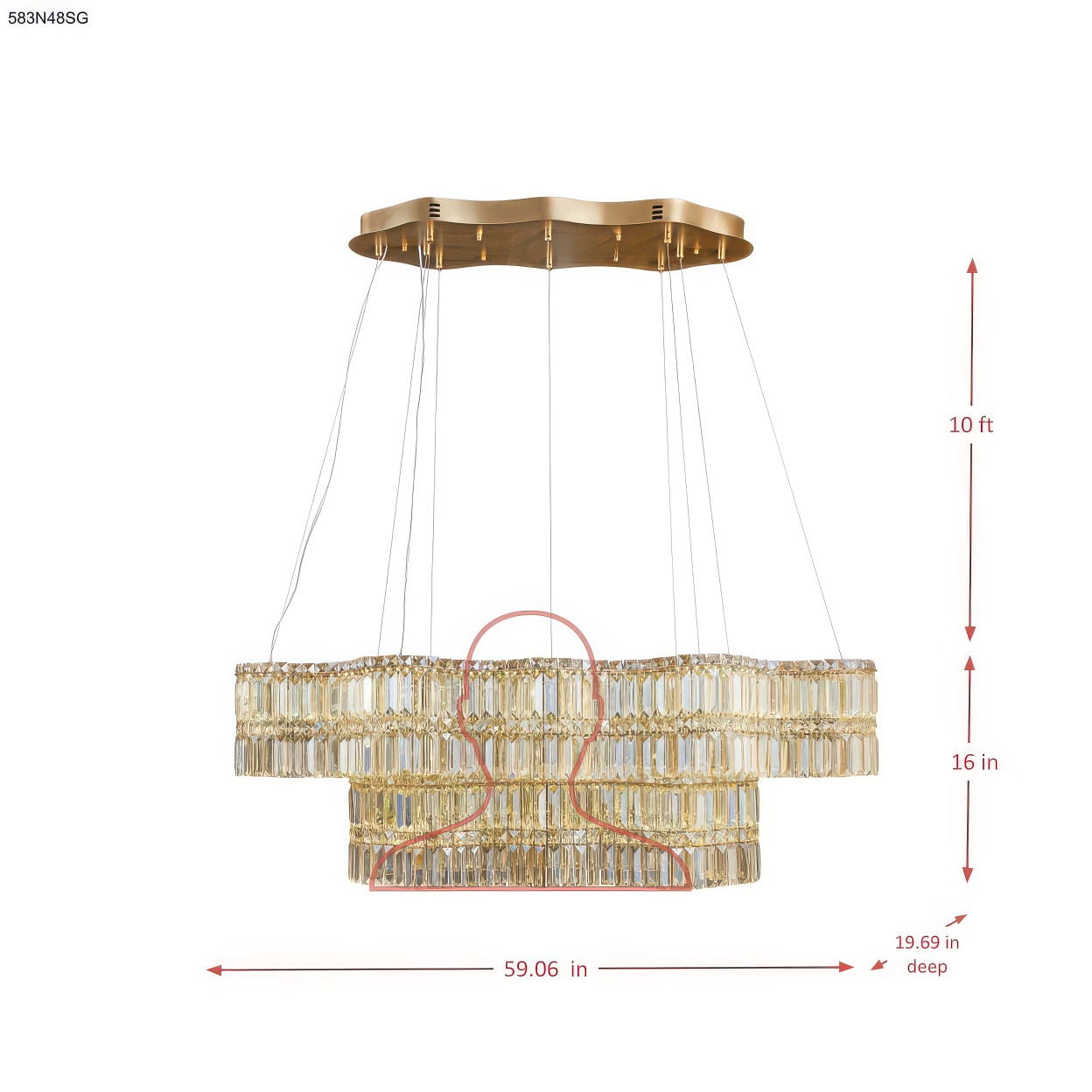 Double Standard 48 inch Dimmable LED Linear Pendant dimensions