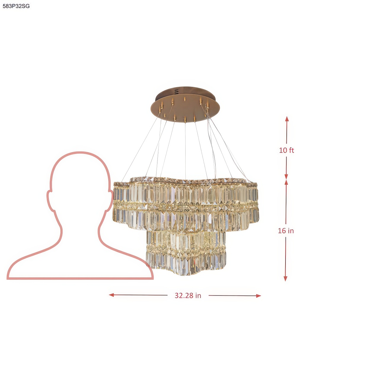 Double Standard 32 inch Dimmable LED Pendant dimensions
