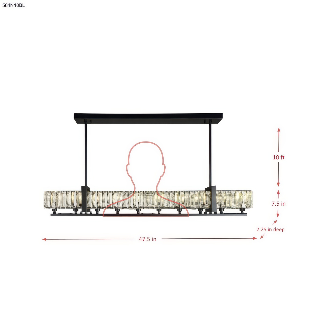 Framework 10 Light Dimmable Linear Pendant dimensions