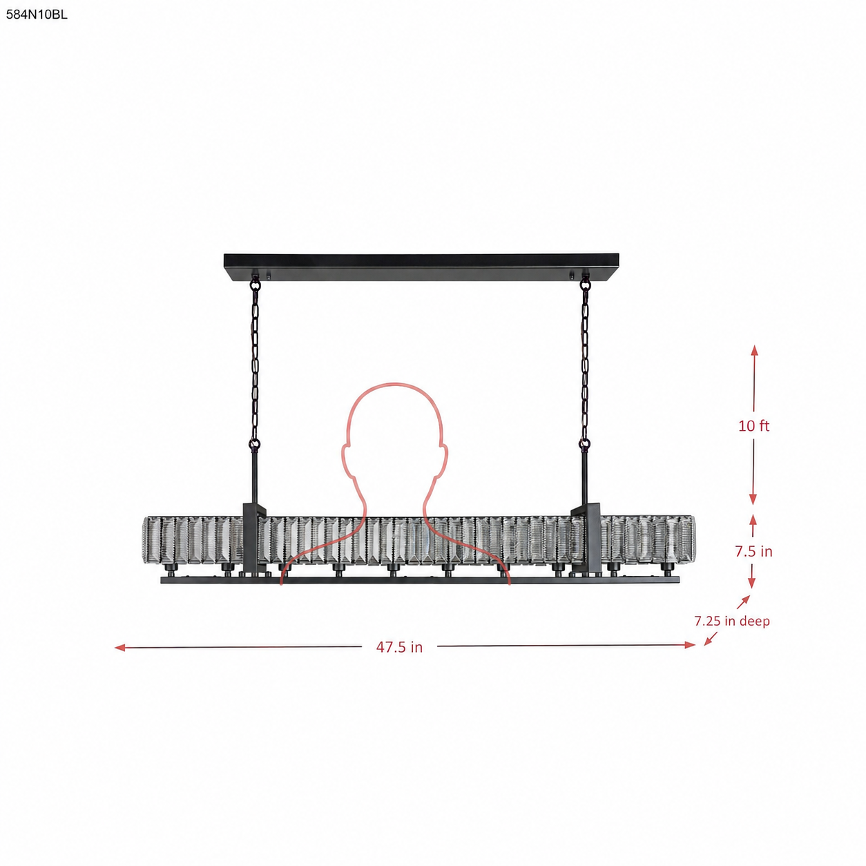 Framework 10 Light Dimmable Linear Pendant dimensions