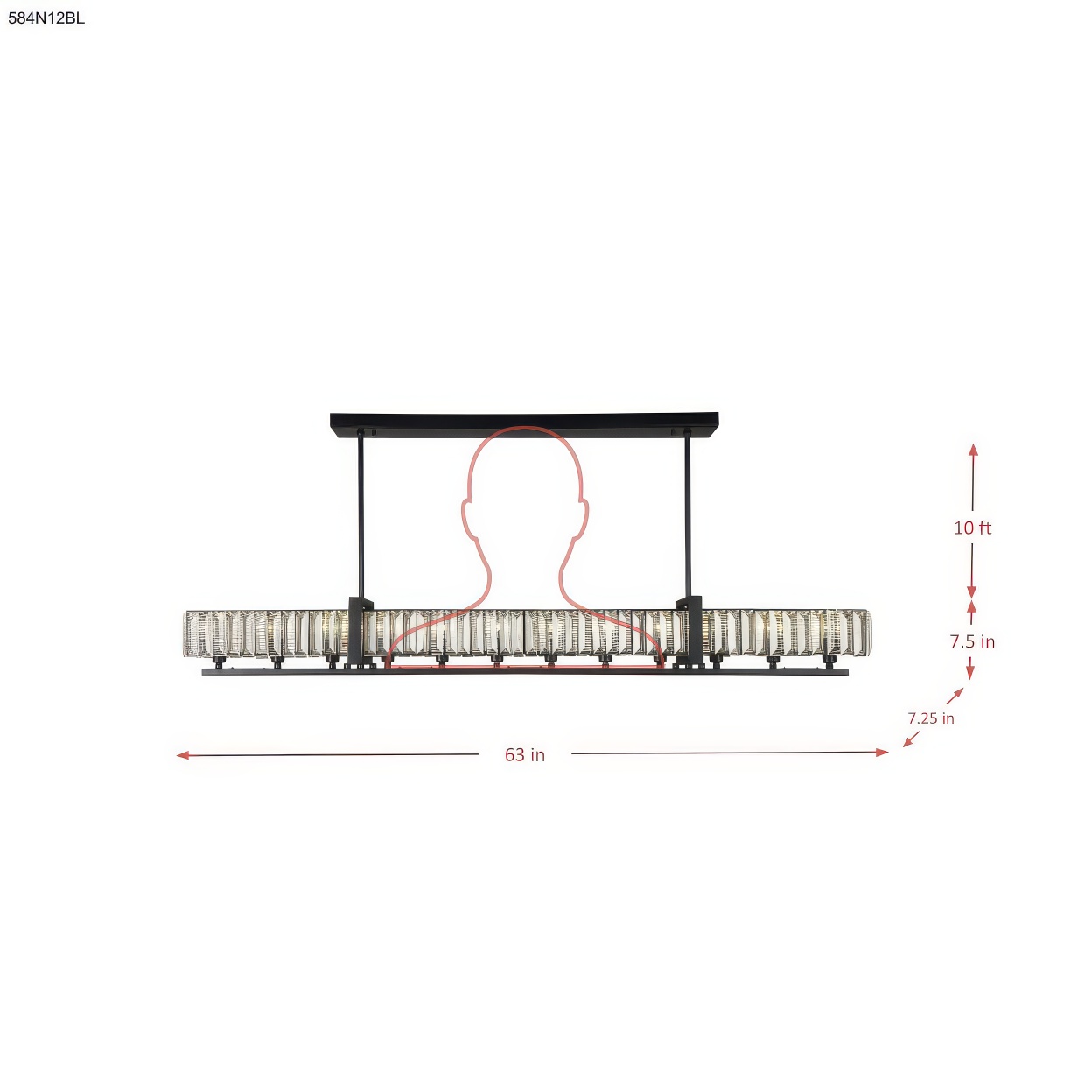 Framework 12 Light Dimmable Linear Pendant dimensions