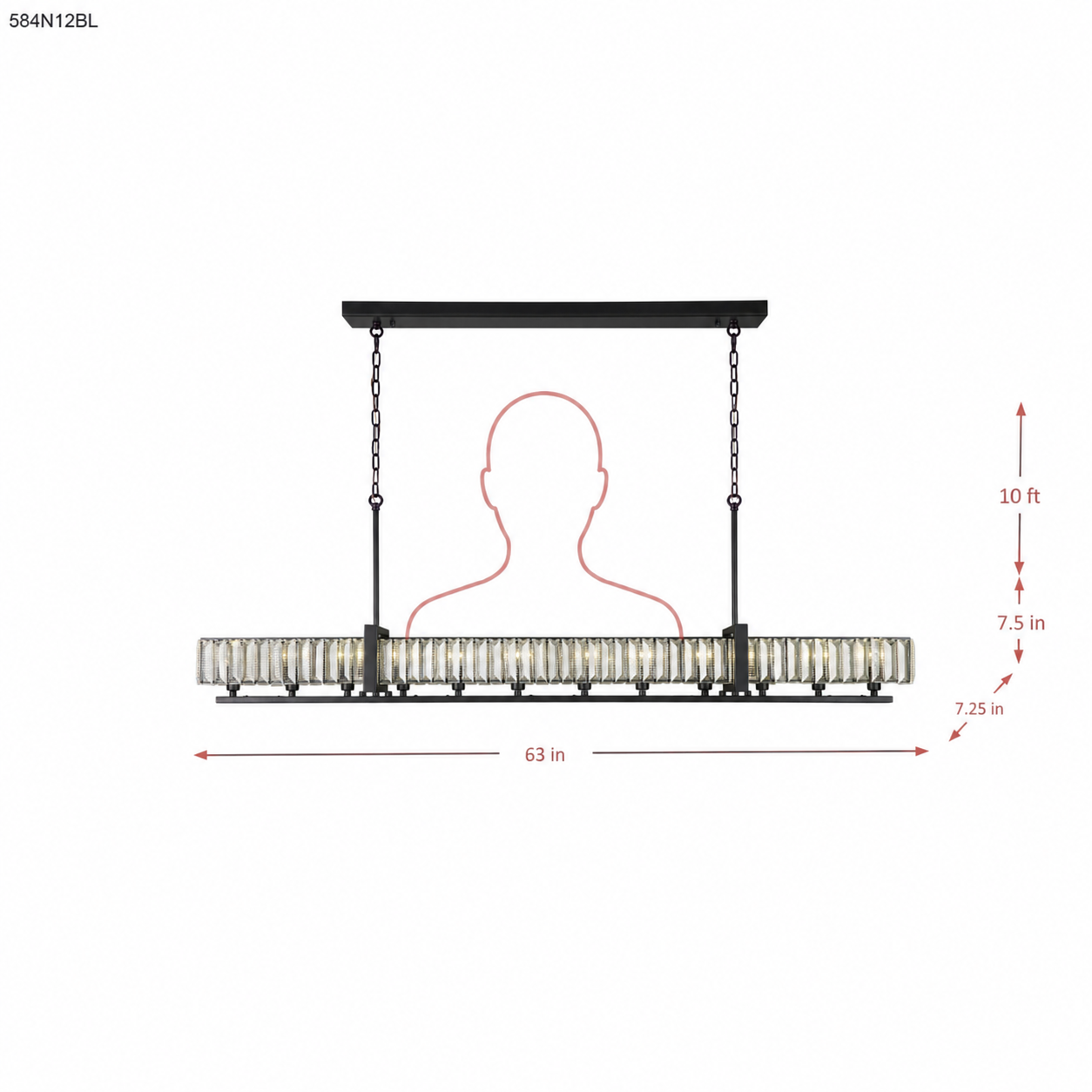 Framework 12 Light Dimmable Linear Pendant dimensions