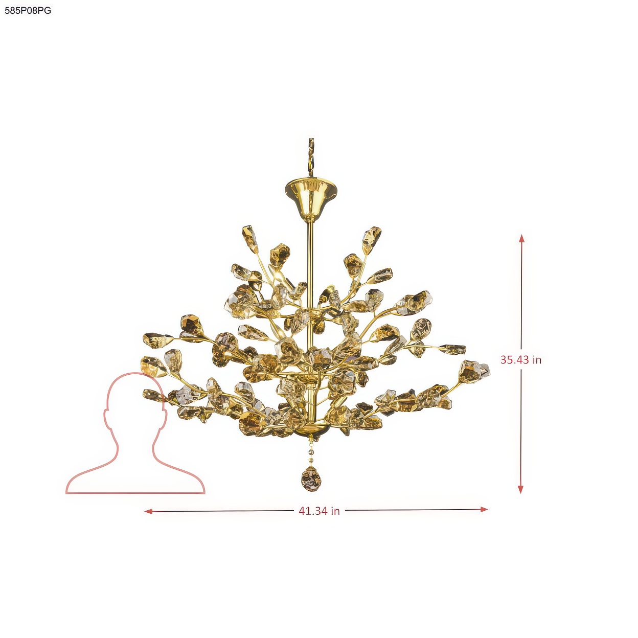 Golden Thicket 9 Light Dimmable Pendant - Polished Gold dimensions