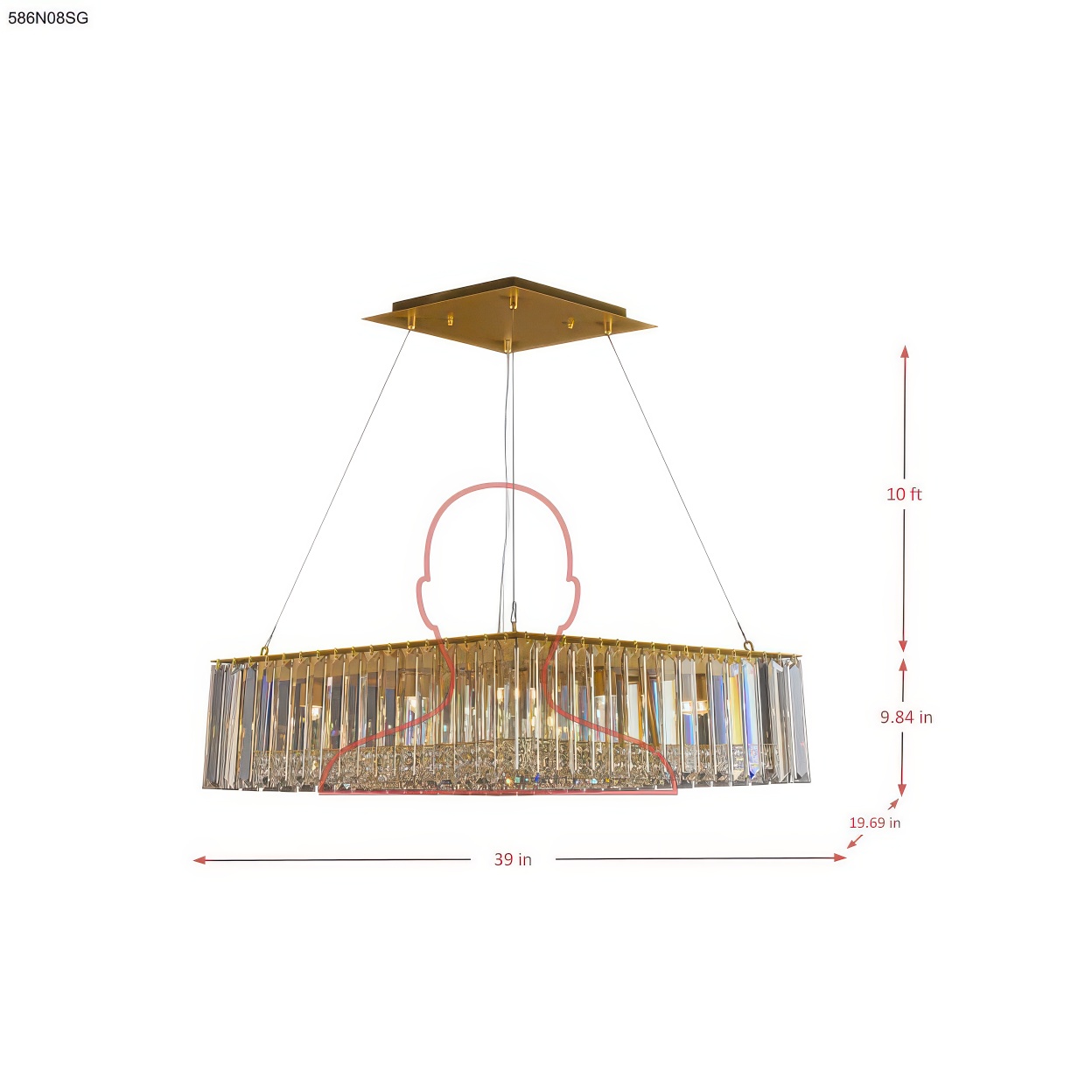 The Long View 8 Light Dimmable Linear Pendant dimensions