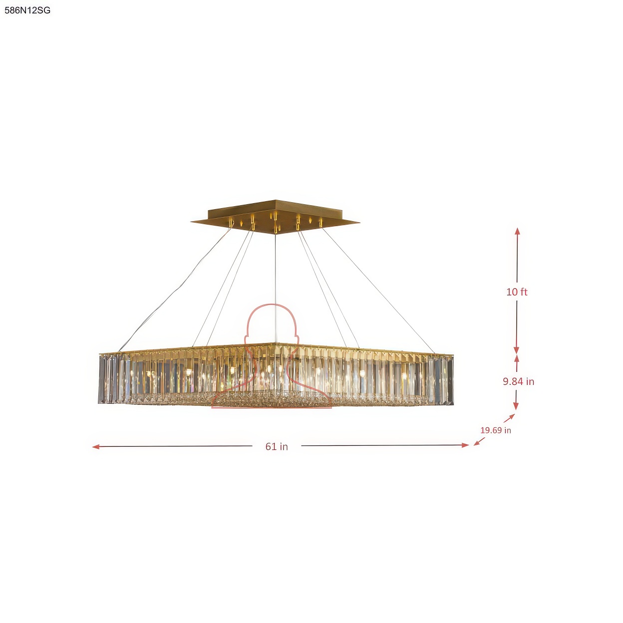 The Long View 12 Light Dimmable Linear Pendant dimensions